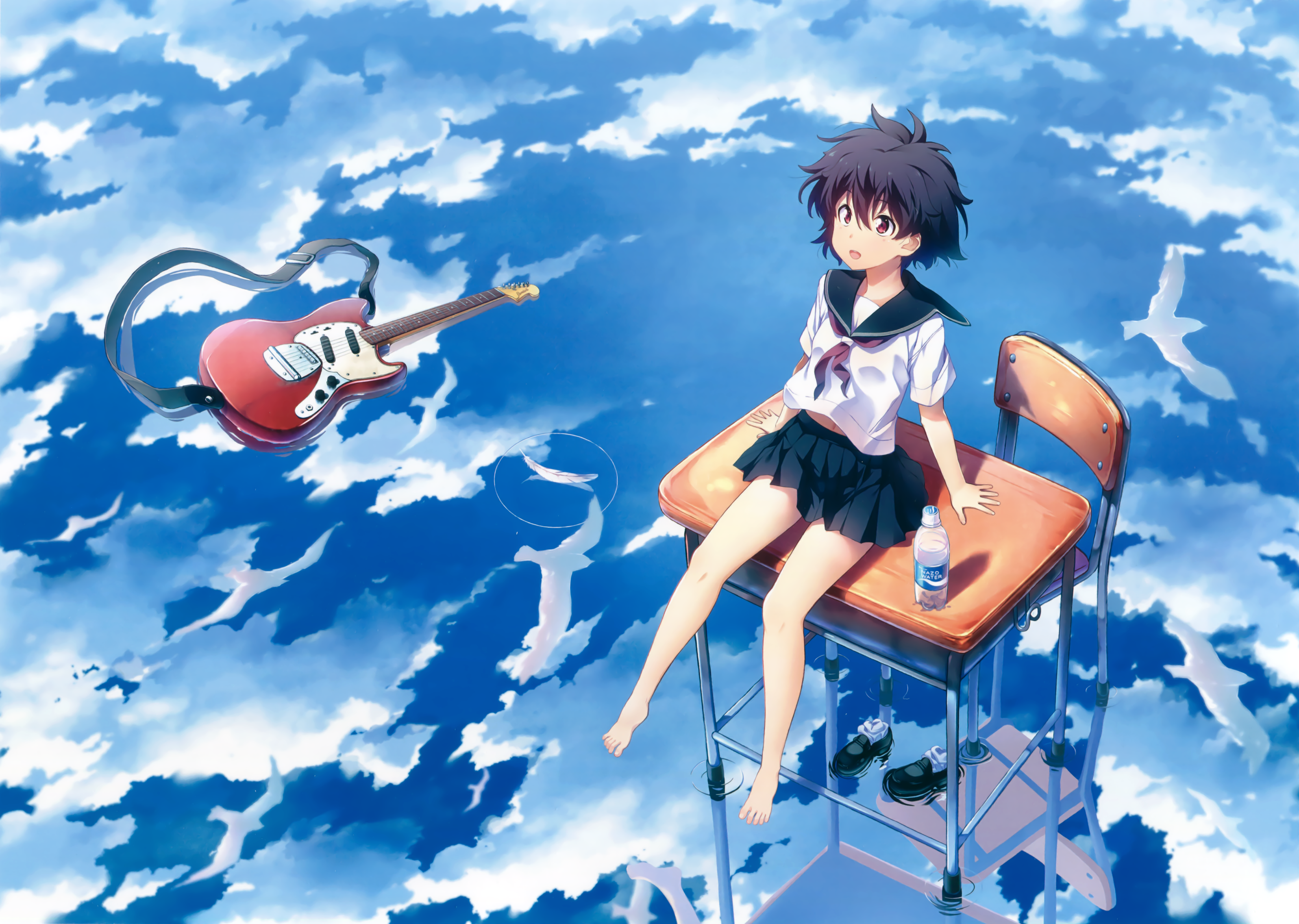 Anime 3300x2347 anime anime girls guitar sky