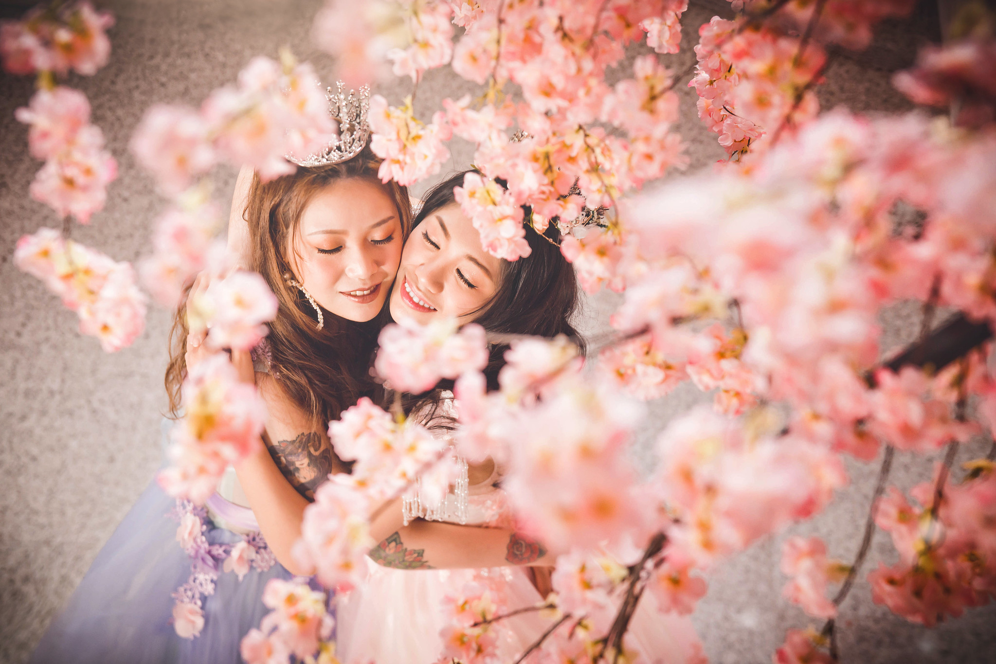 People 2047x1365 cherry blossom two women happy Asian women model