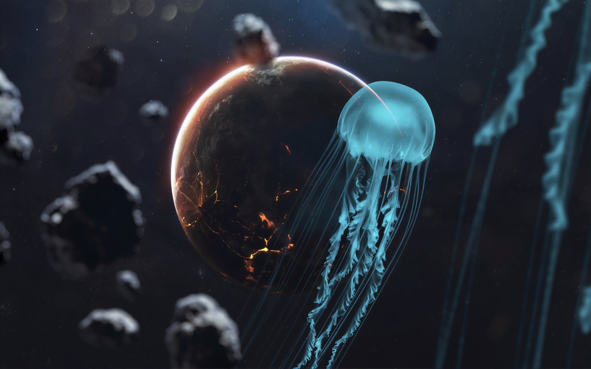 General 1920x1200 space space art planet artwork digital art jellyfish cyan Vadim Sadovski