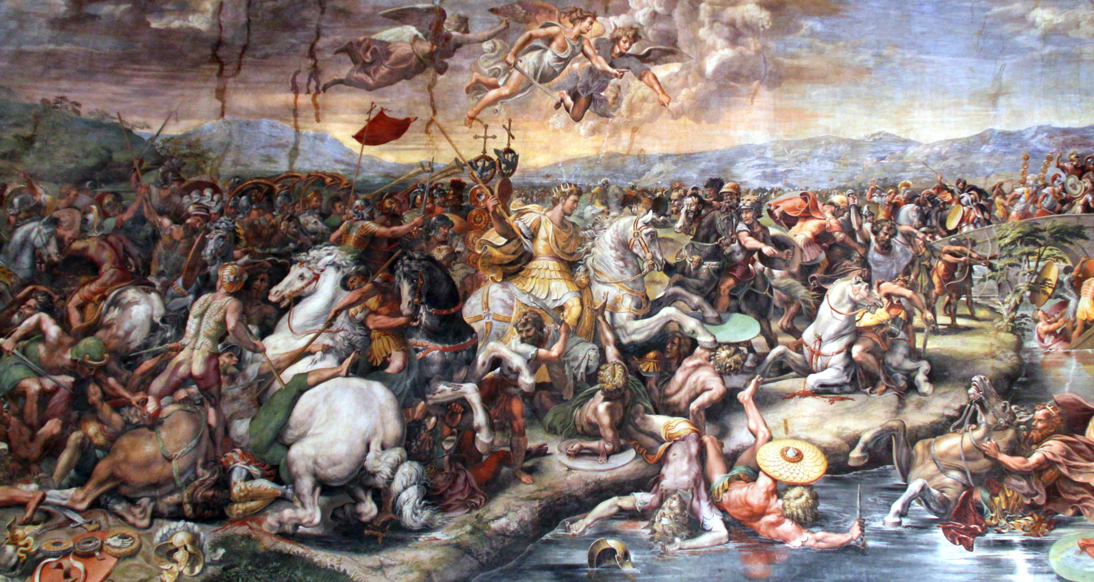 General 3489x1858 classic art painting Battle of the Milvian Bridge Giulio Romano battle horse Roman