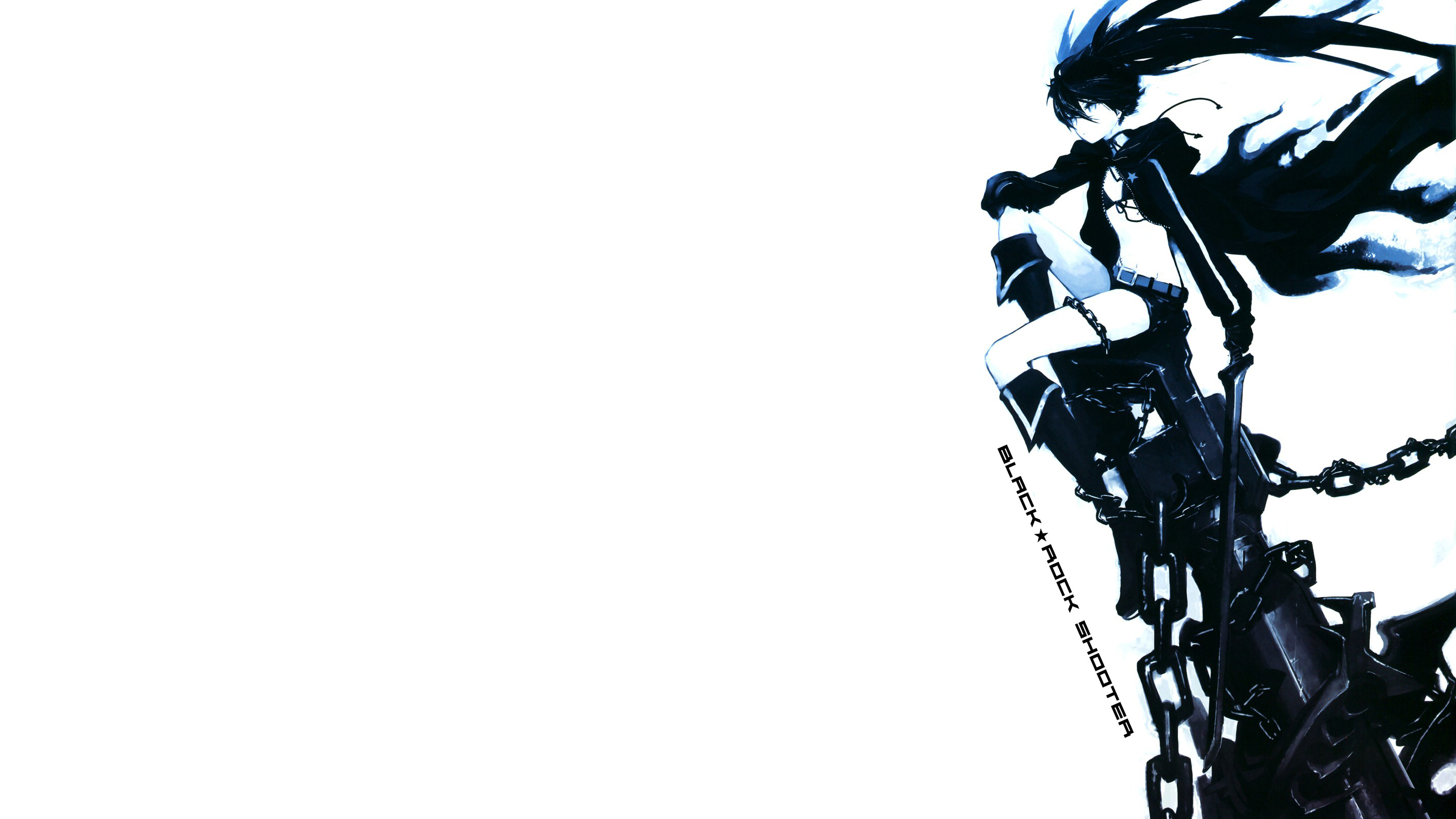 Anime 2844x1600 anime girls Huke (artist) simple background Black Rock Shooter long hair boots cannons gun shorts chains weapon
