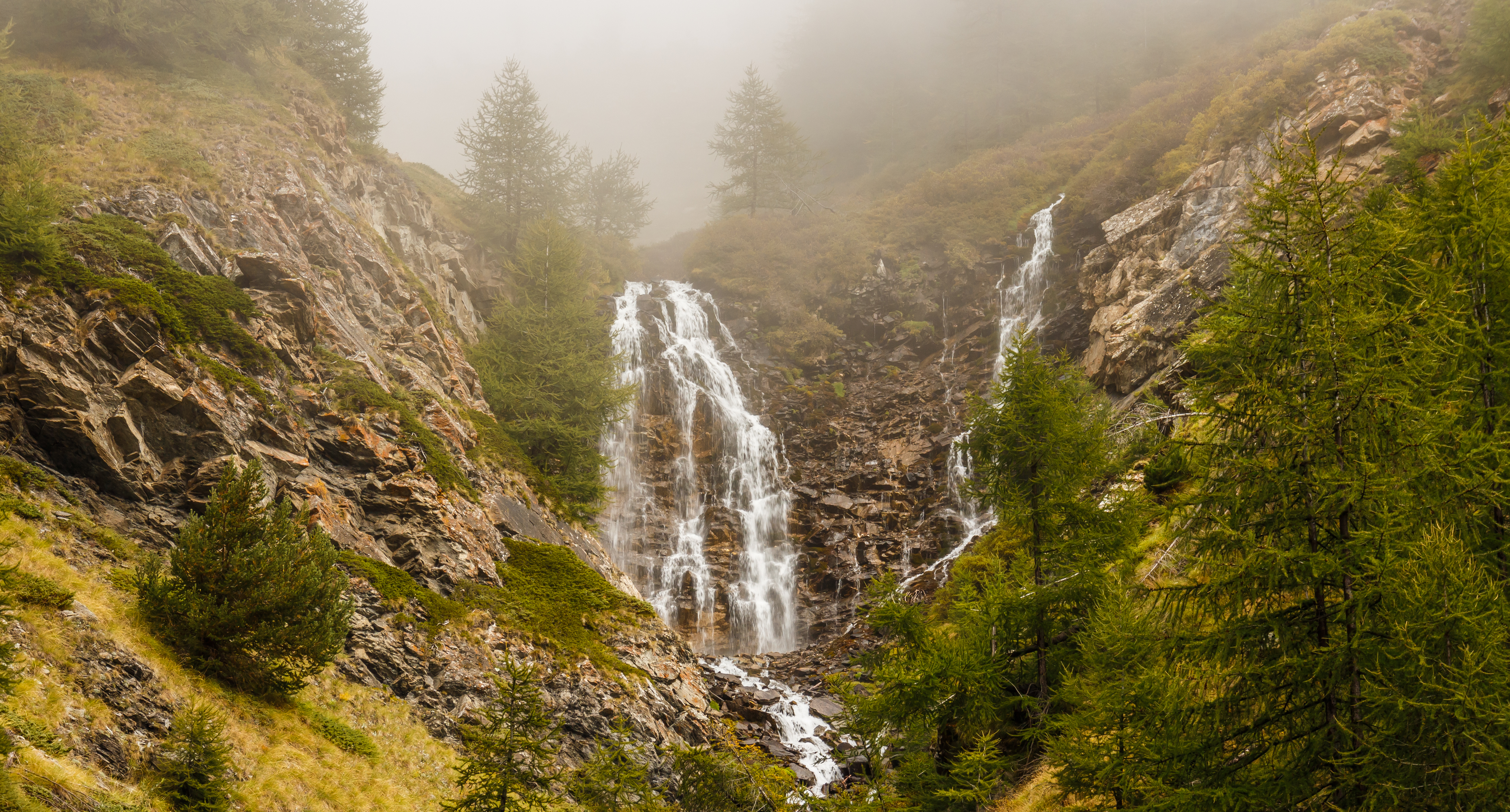 General 5062x2724 Germany fall scenery waterfall trees rocks mist