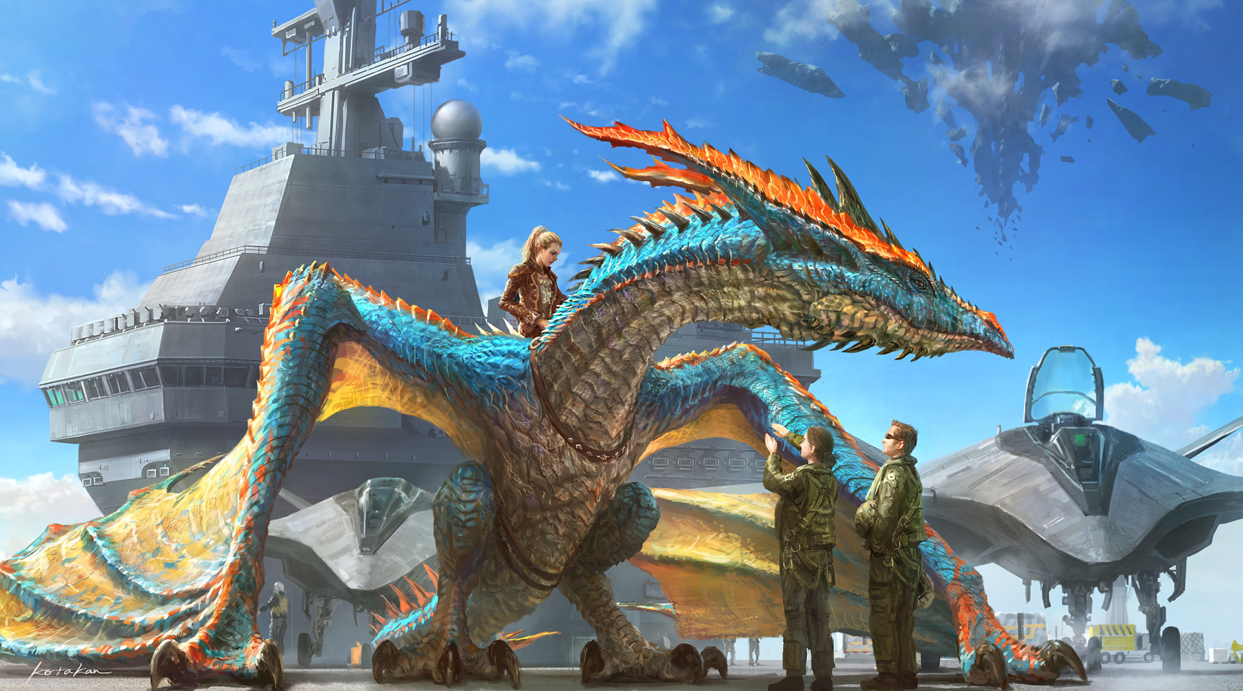 General 1800x1000 artwork fantasy art dragon aircraft aircraft carrier ship futuristic