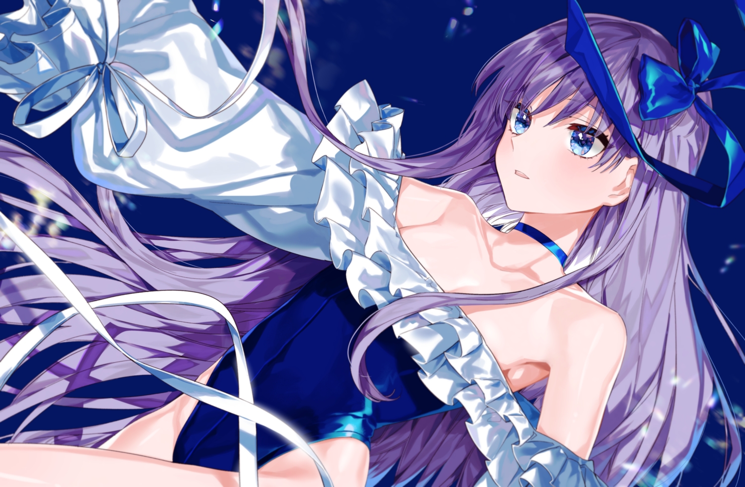 Anime 1500x981 Fate/Grand Order Meltlilith blue eyes purple hair long hair ribbon underwater Fate series