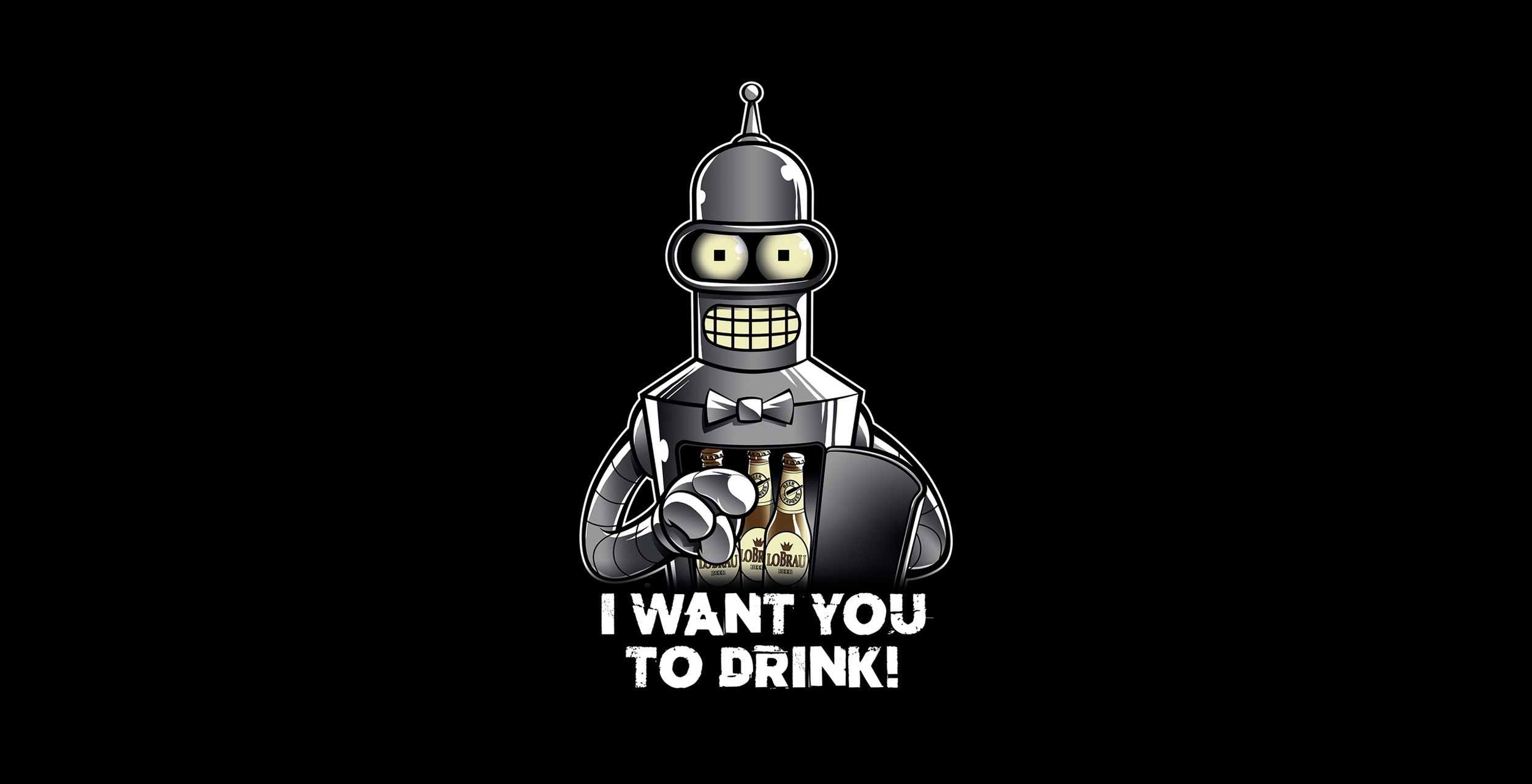 General 2500x1280 cartoon TV series Bender Futurama robot bottles alcohol simple background humor beer fictional logo