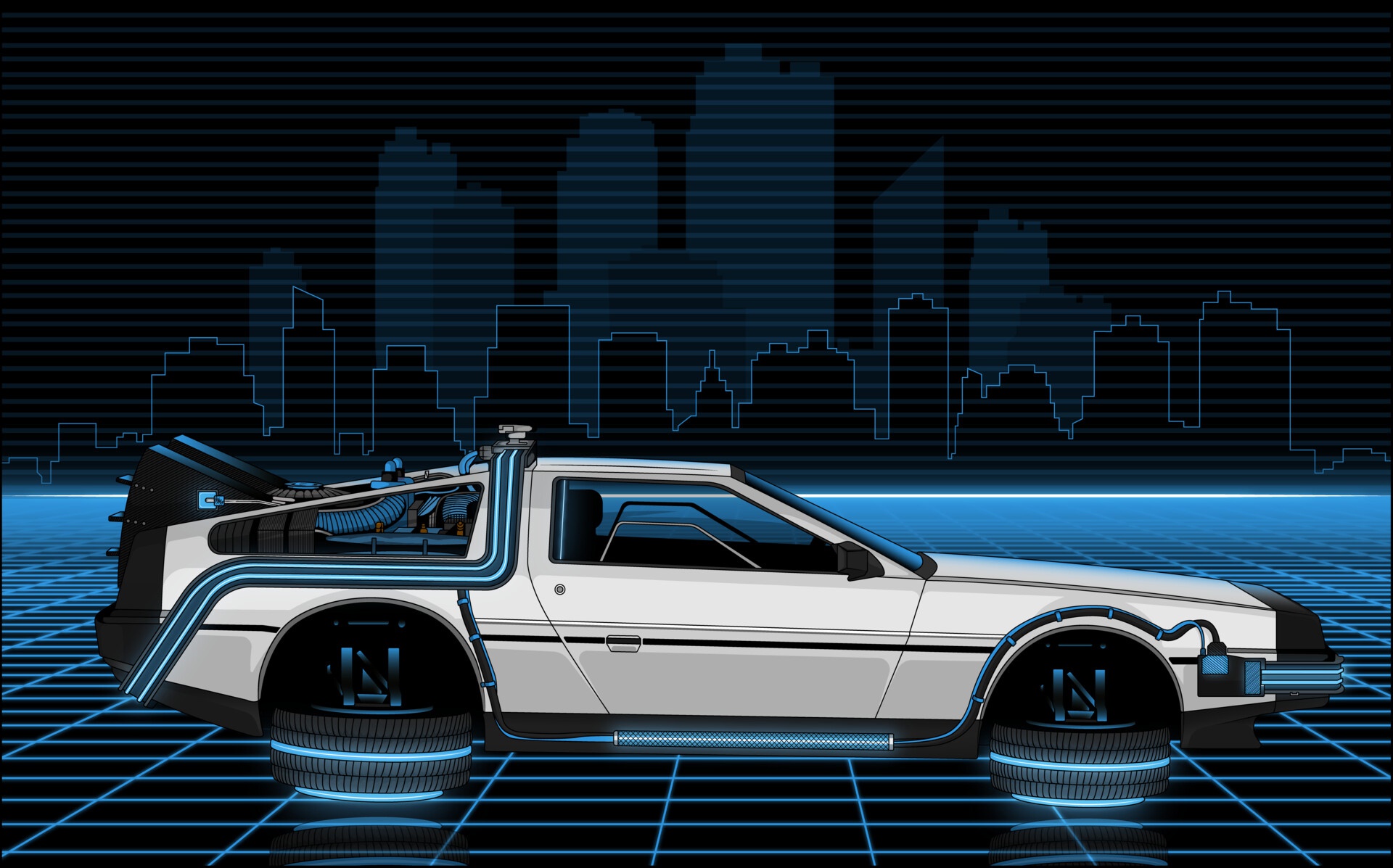 General 1920x1197 Time Machine digital art Back to the Future DeLorean car vehicle blue