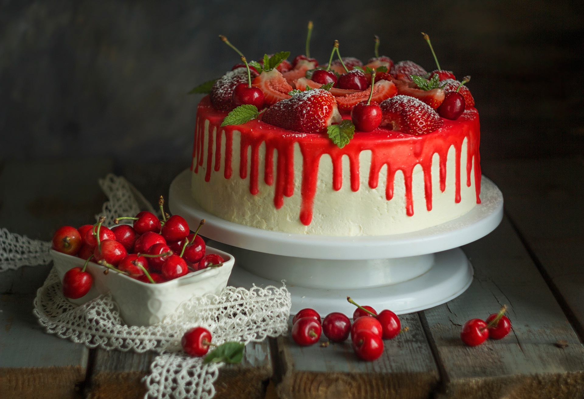 General 1920x1312 food cake fruit strawberries cherries sweets closeup