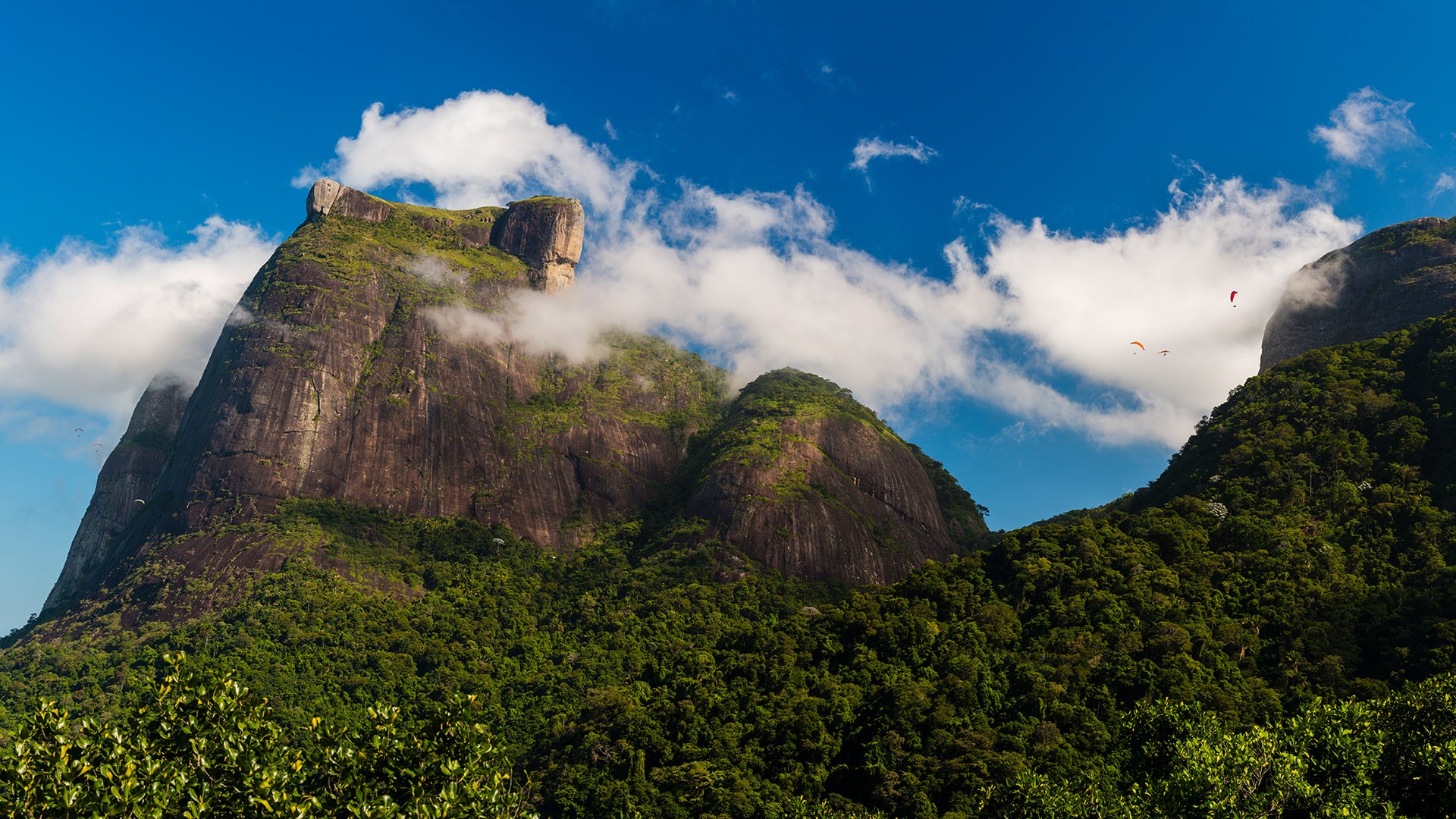 General 1920x1080 nature landscape mountains rocks trees forest clouds paragliding national park Rio de Janeiro Brazil