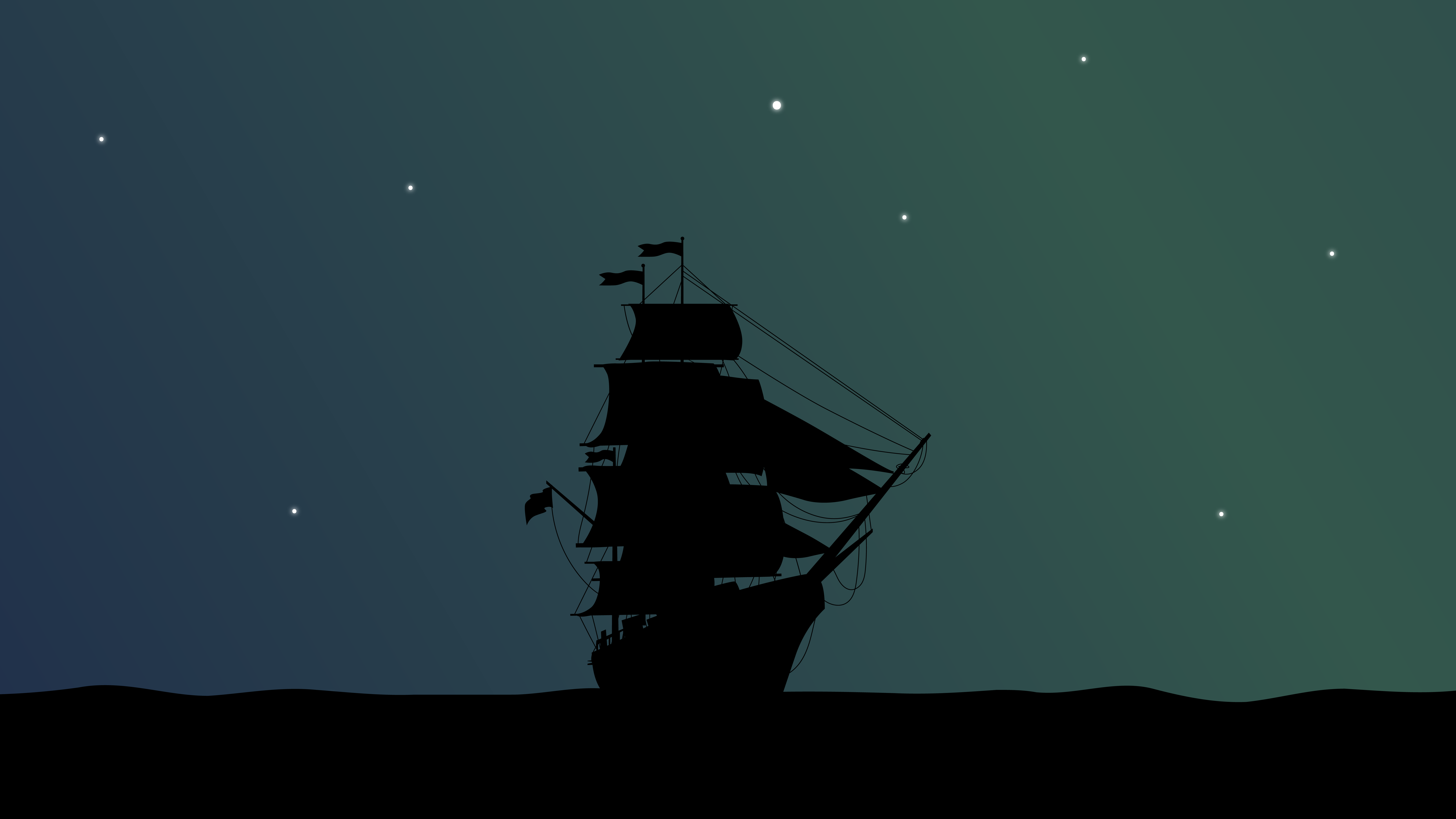 General 7680x4320 artwork minimalism stars night Pirate ship sea silhouette