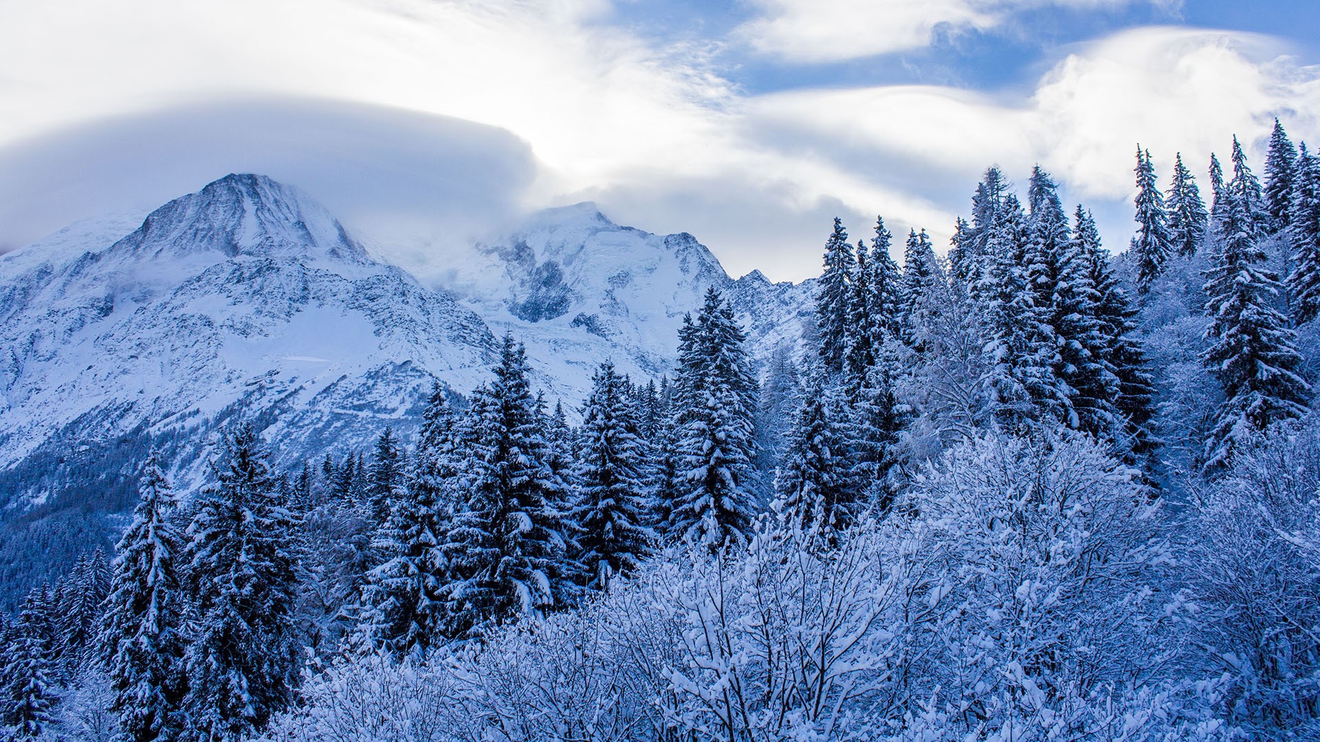 General 1920x1080 nature landscape trees forest clouds sky snow winter Mont Blanc France