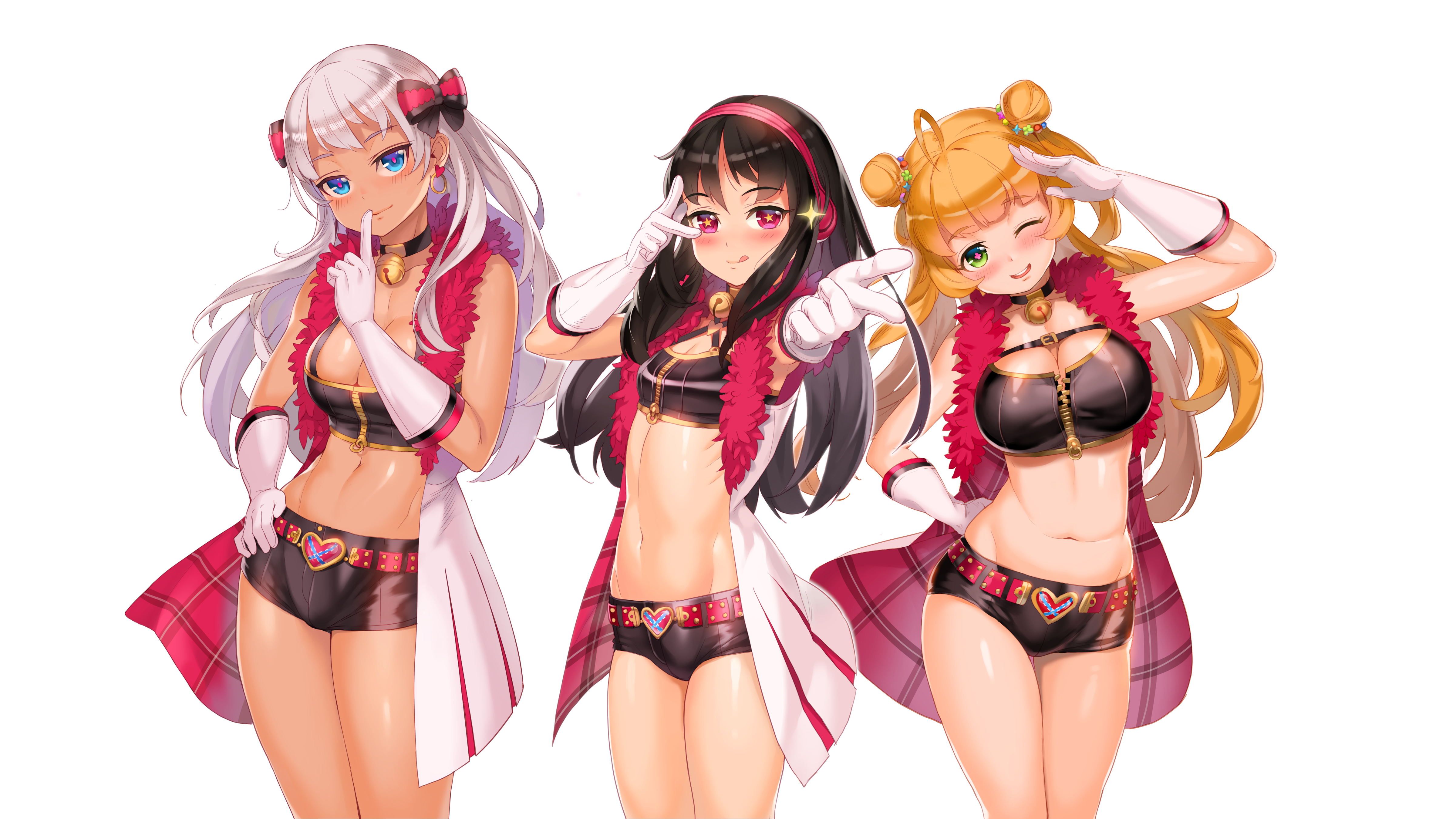 Anime 4800x2700 Xil belly Idol cleavage shorts anime star eyes thighs blonde black hair pink eyes green eyes blue eyes legs together low neckline anime girls tanned short shorts line-up