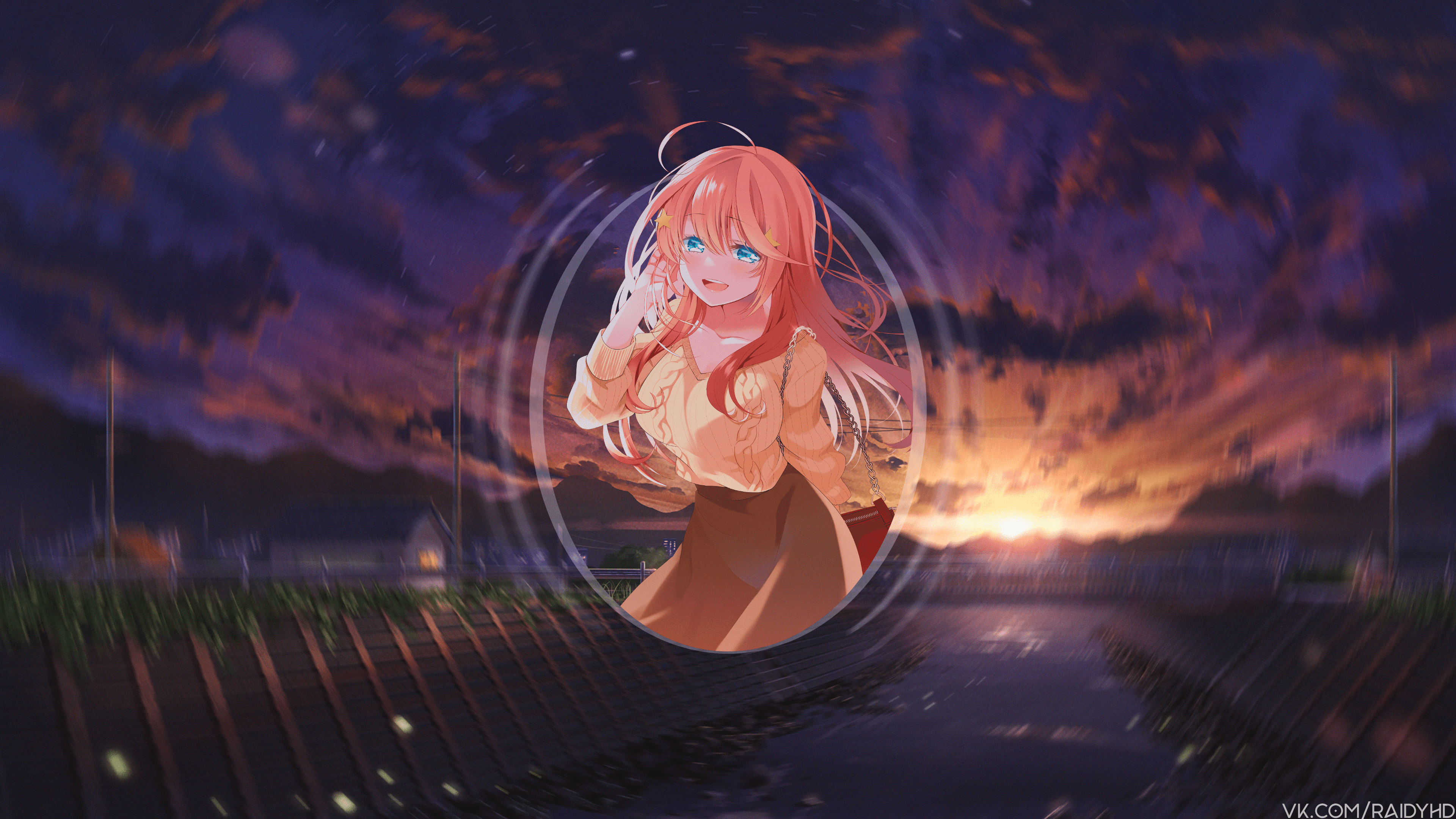 Anime 3840x2160 anime anime girls Nakano Itsuki picture-in-picture redhead blue eyes sky sunlight outdoors long hair open mouth 5-toubun no Hanayome