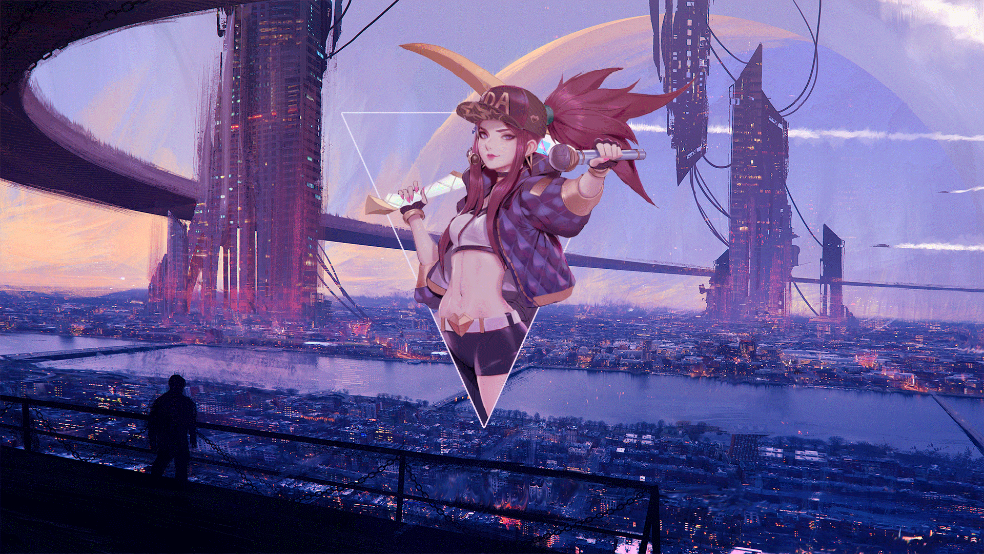 Anime 1920x1080 anime anime girls Akali (League of Legends) League of Legends digital art picture-in-picture landscape cityscape