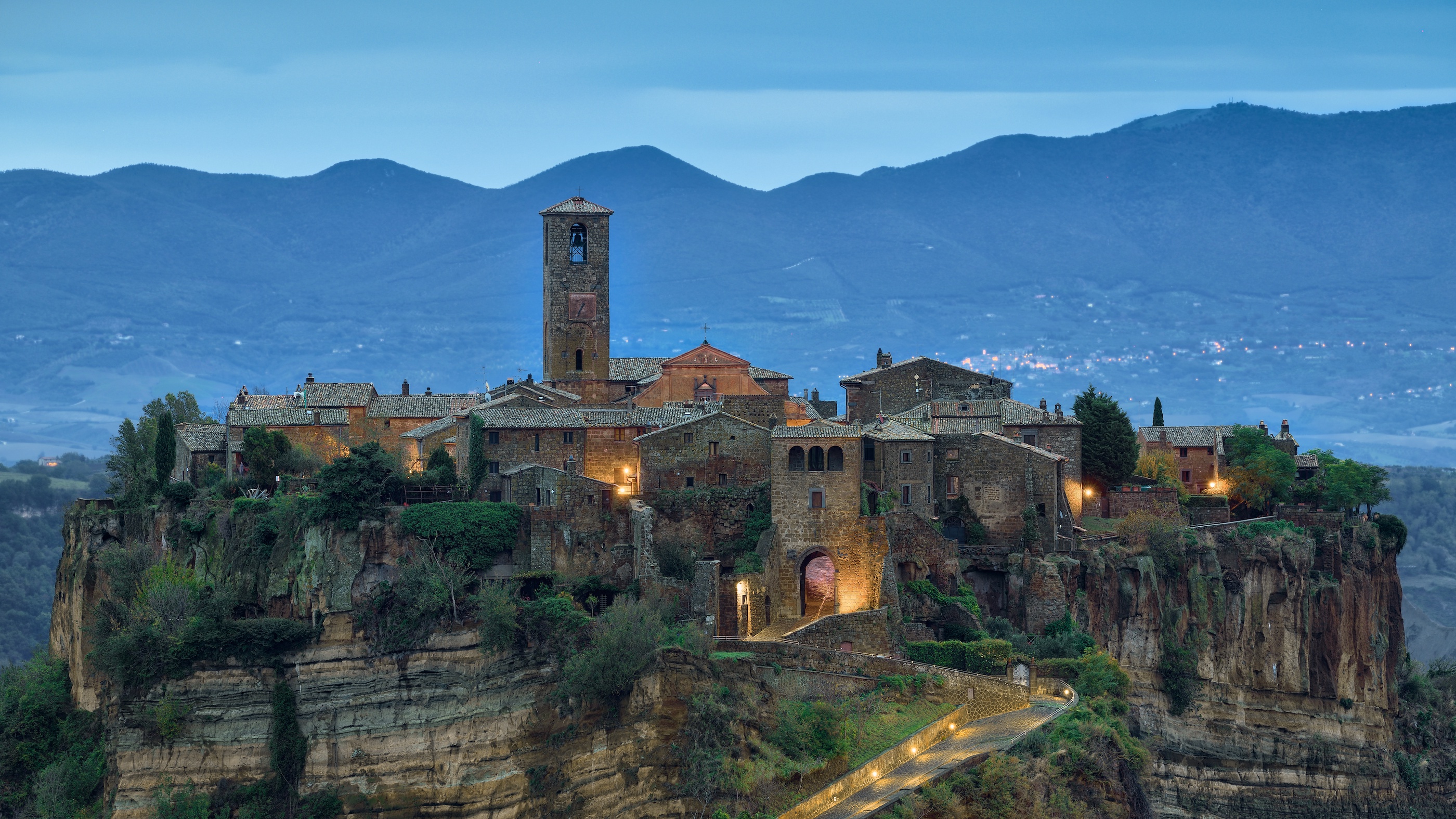 General 2800x1575 nature landscape architecture building old building village Italy rocks tower mountains lights road ancient