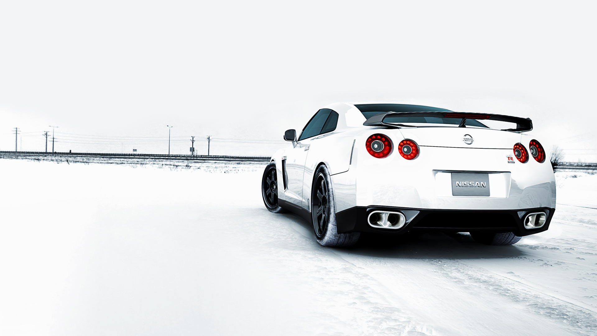 General 1920x1080 car Japanese cars Nissan GT-R Nissan white cars supercars vehicle snow winter taillights licence plates rear view white