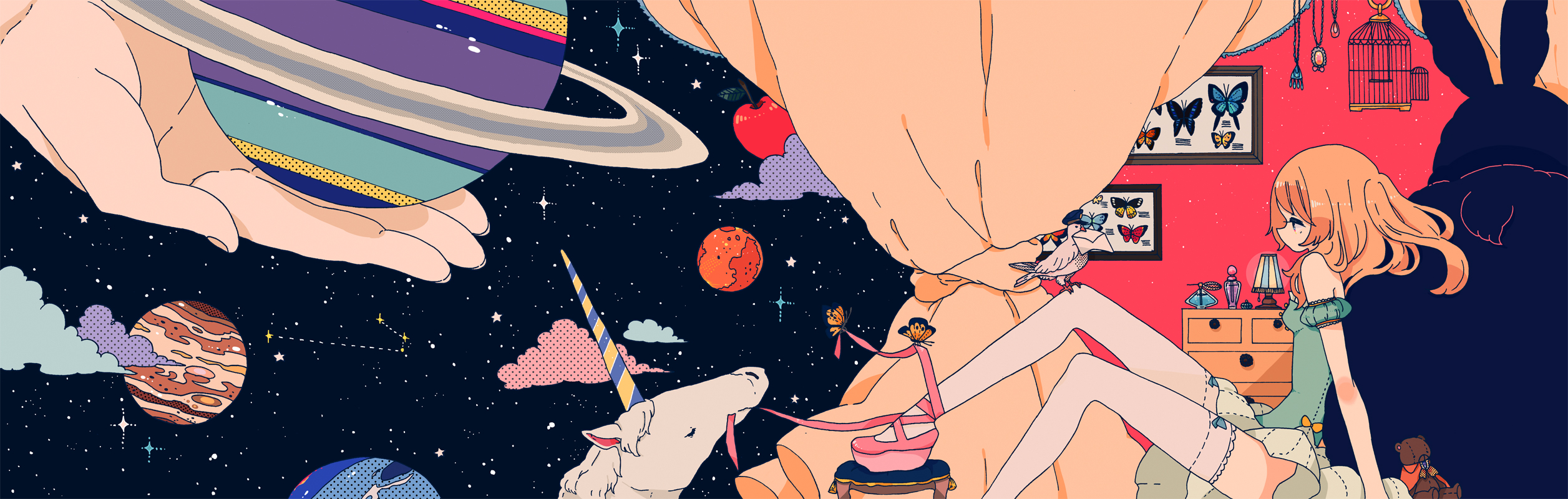 Anime 2513x800 universe Saturn stars anime