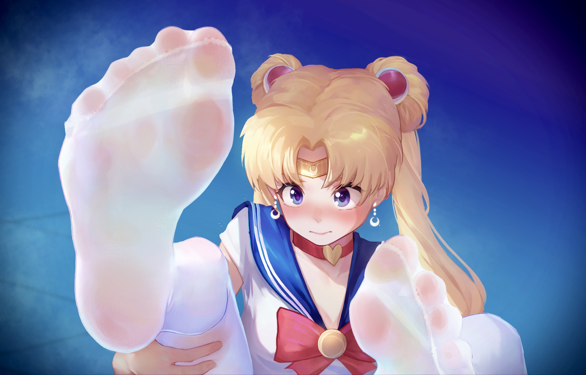 Anime 2318x1485 school uniform choker pantyhose anime girls Sailor Moon anime feet Icecaker foot fetishism Tsukino Usagi