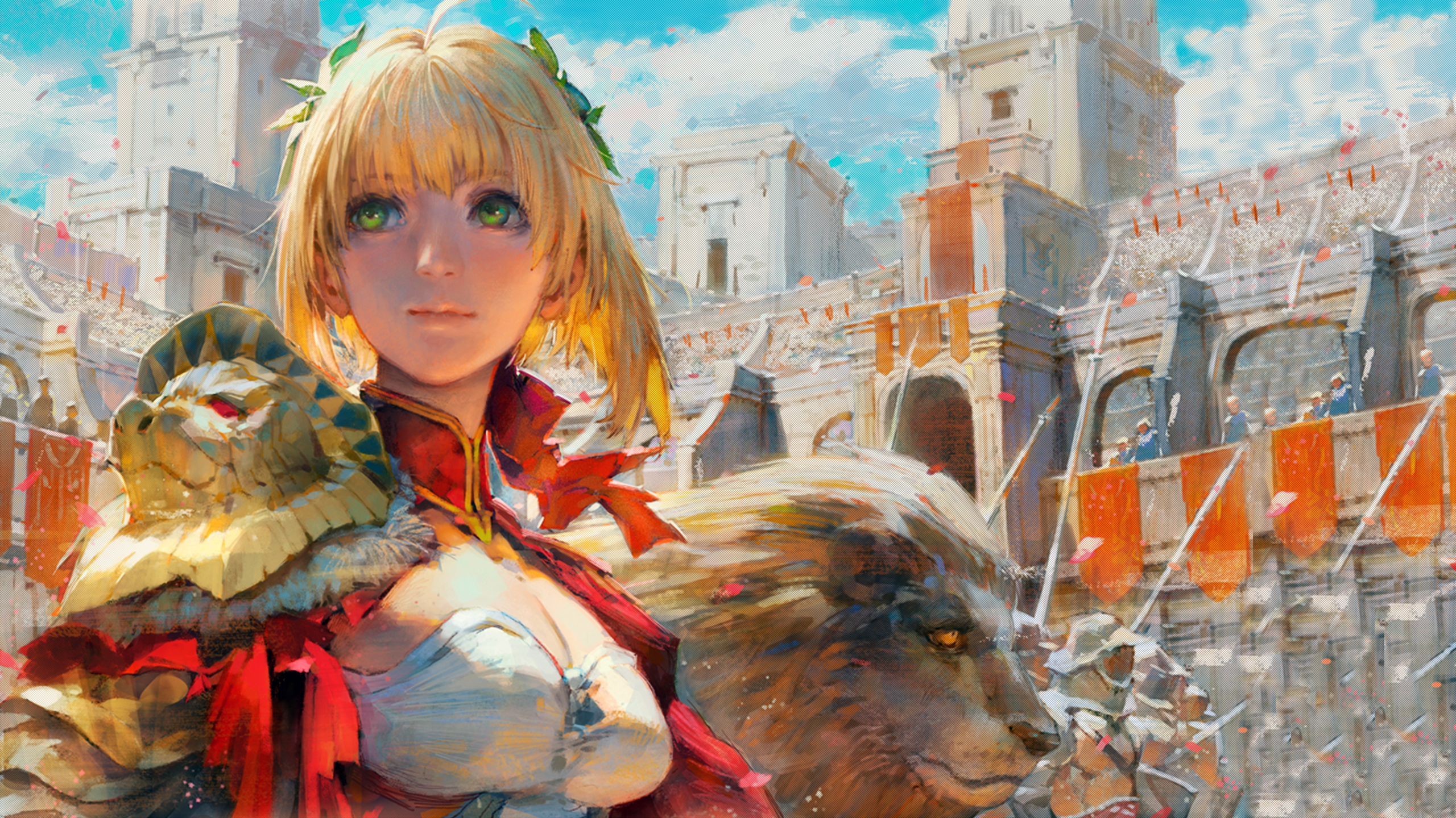 Anime 2560x1440 Fate series anime anime girls blonde green eyes fantasy city fantasy girl Nero Claudius