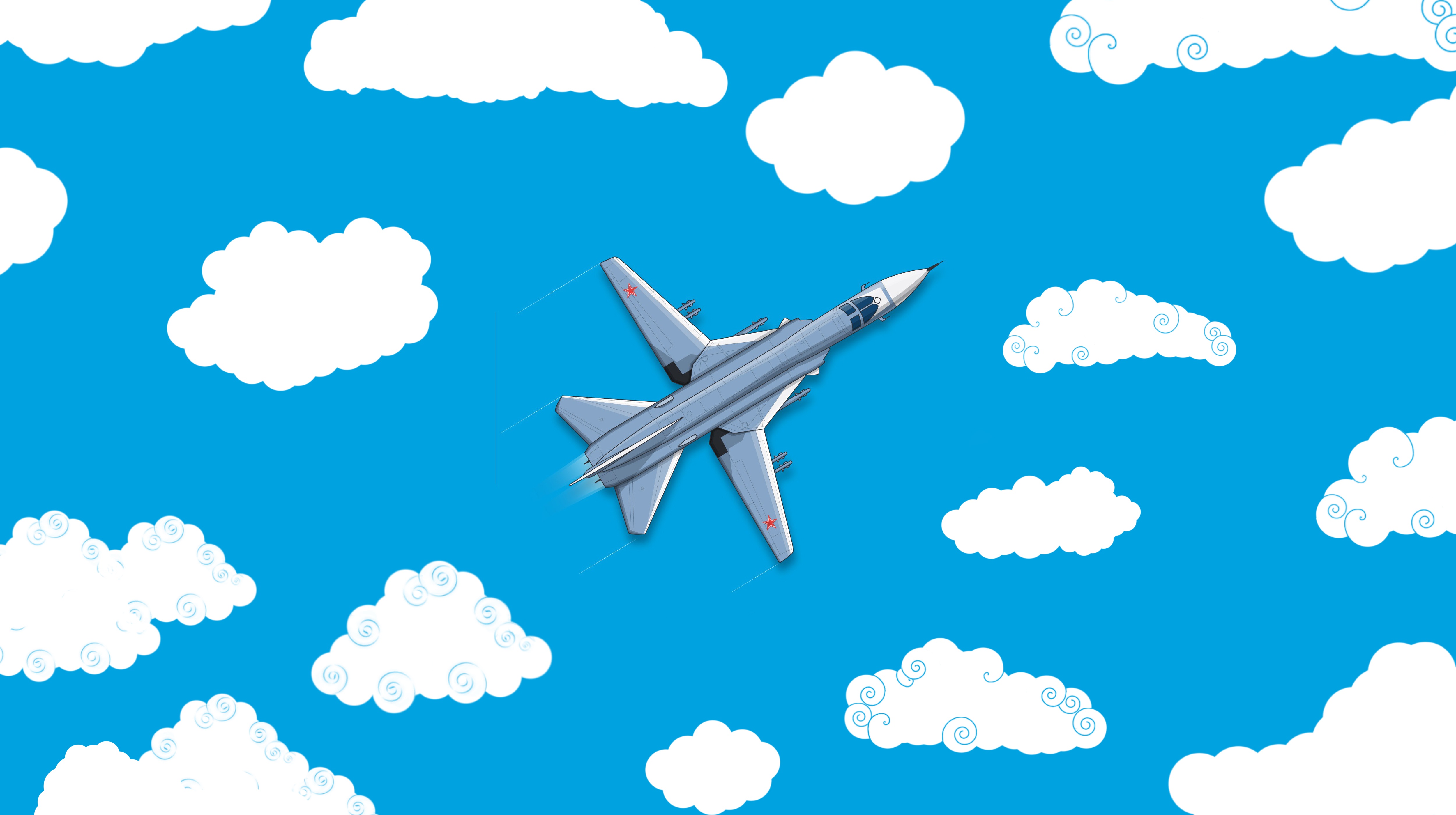 General 5000x2800 artwork Sukhoi Su-24 aircraft clouds military military aircraft Sukhoi sky airplane simple background jets Bomber Russian Air Force red star