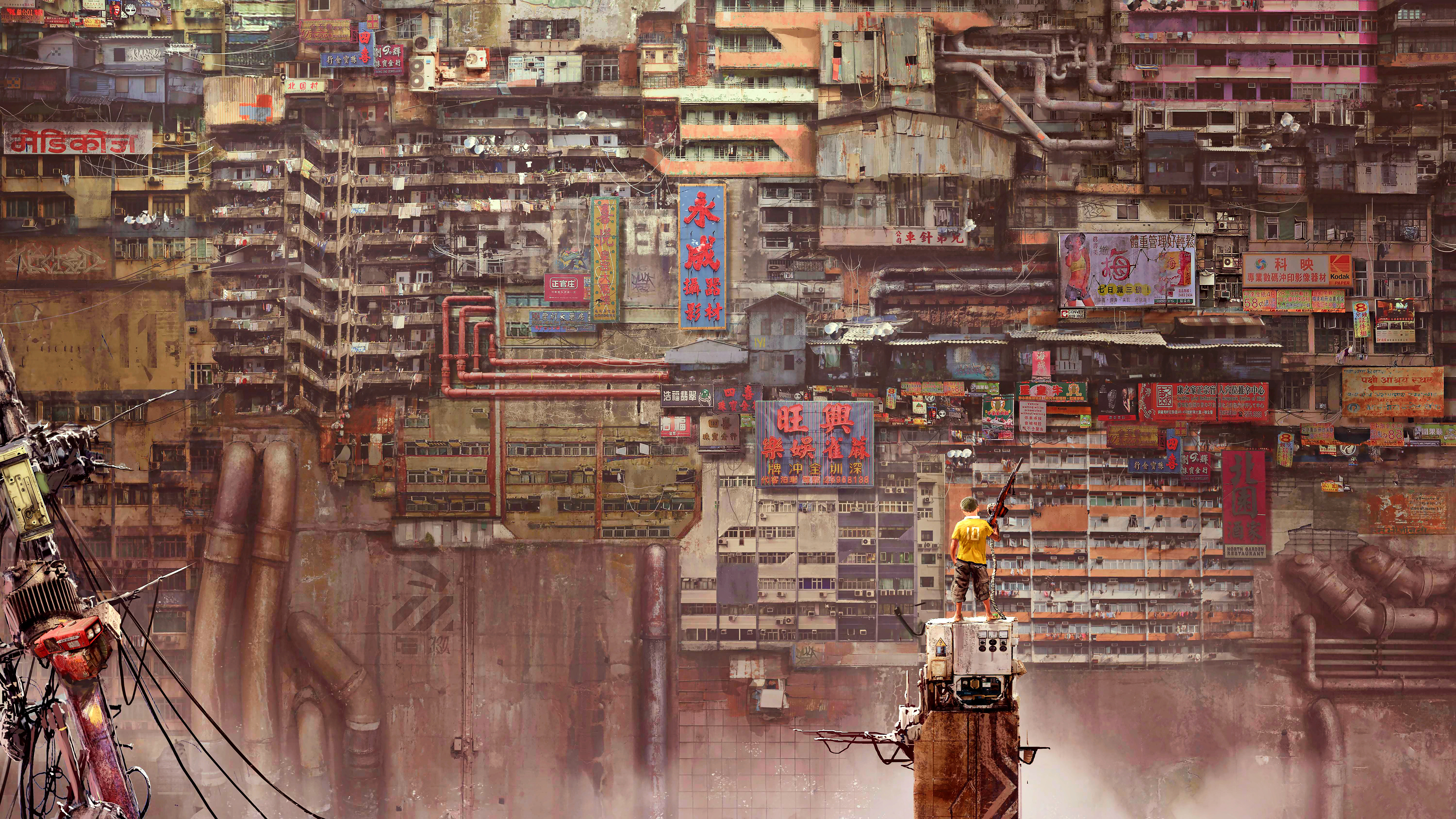 General 5120x2880 futuristic city futuristic science fiction digital art concept art artwork fan art CGI cyberpunk cyber city cityscape urban apocalyptic Kuldar Leement building block of flats Hong Kong Kowloon (City)