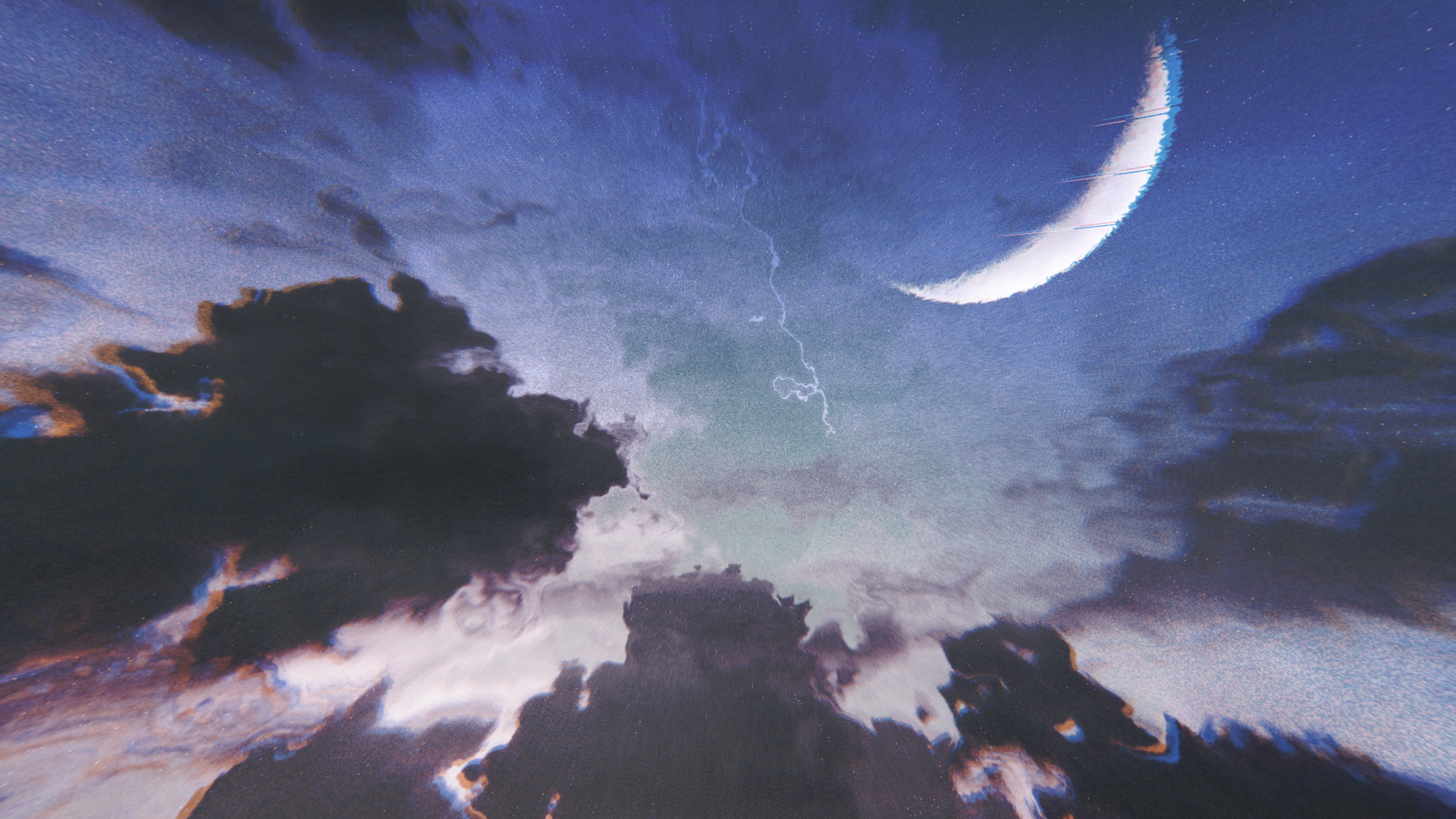 General 1920x1080 Moon glitch art clouds digital art chromatic aberration sky crescent moon artwork night blue