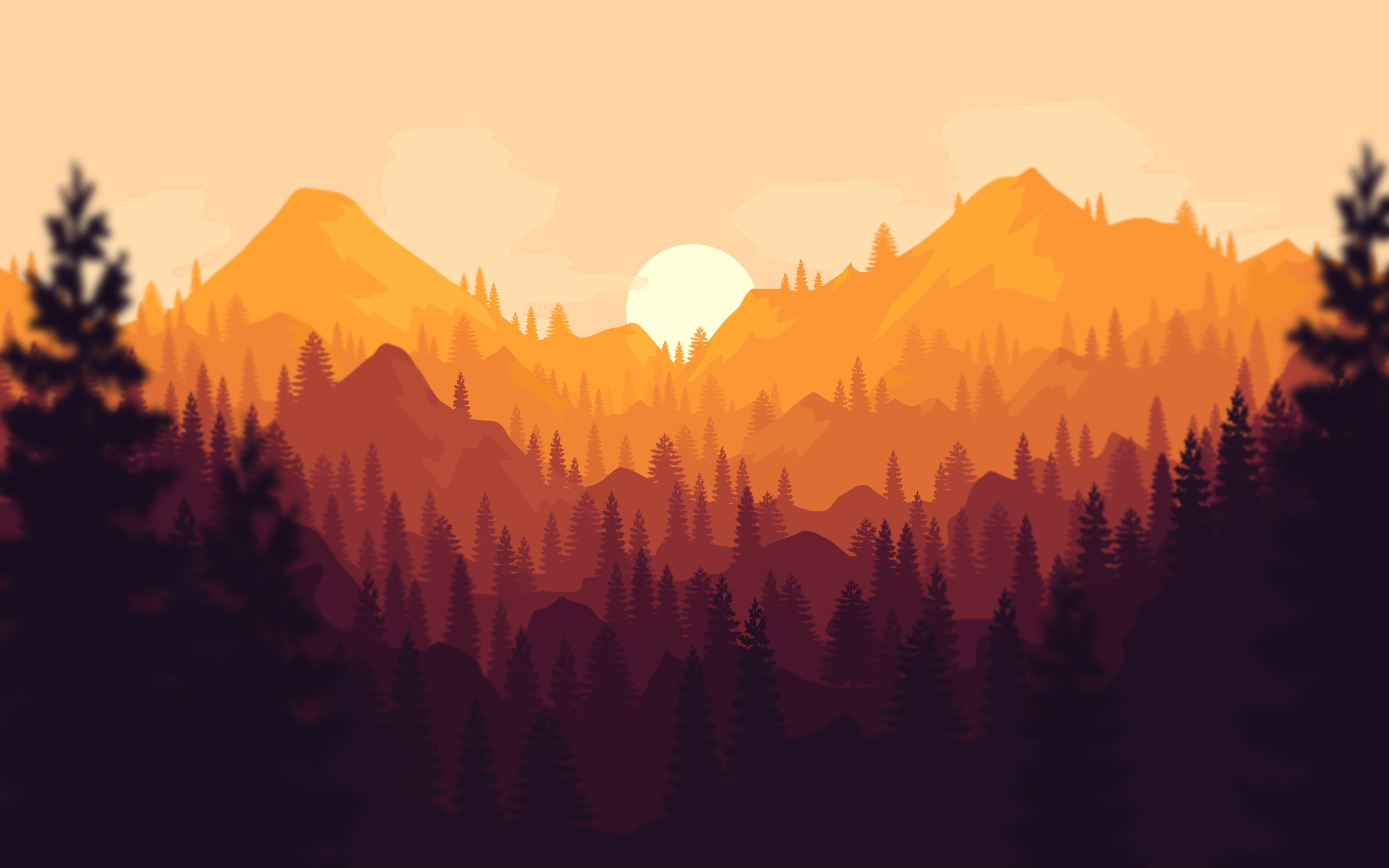 General 2560x1600 artwork forest sunset mountains trees