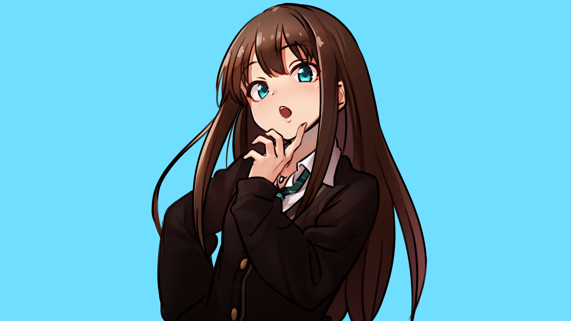 Anime 1920x1080 anime anime girls simple background THE iDOLM@STER Shibuya Rin long hair schoolgirl looking at viewer turquoise