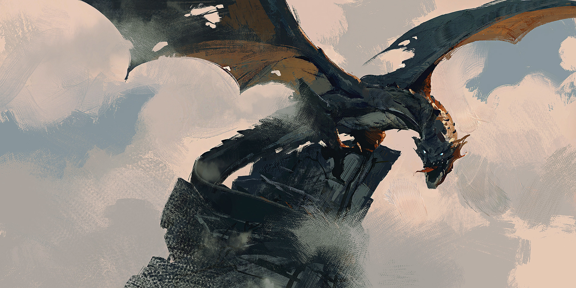 General 1920x960 dragon clouds mountains fantasy art Wyvern