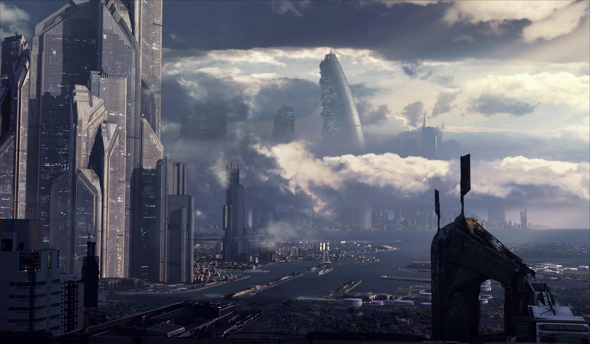 General 1920x1119 science fiction futuristic futuristic city cityscape digital art Jakub Grygier artwork sky