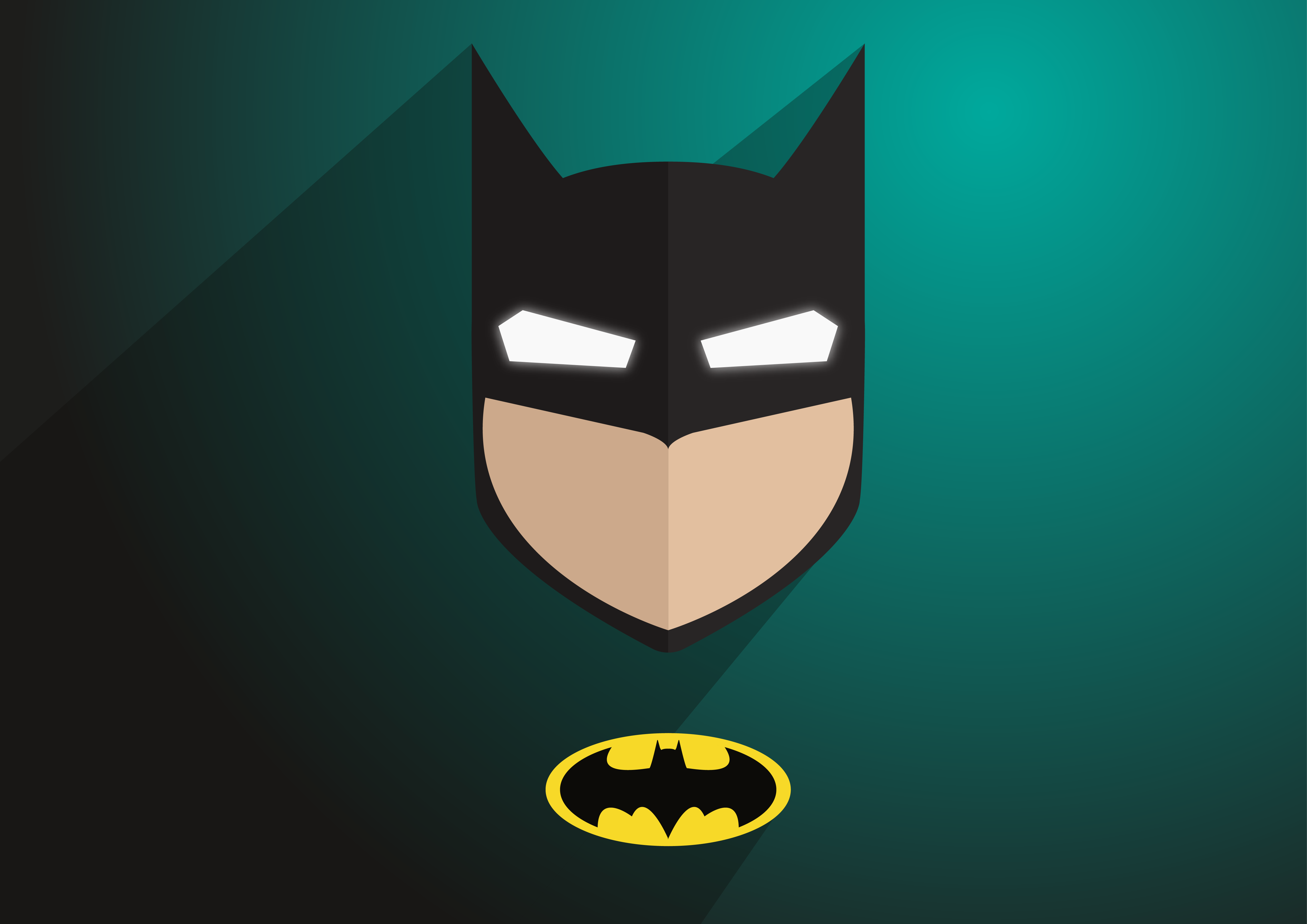 General 4961x3508 Batman logo minimalism glowing eyes mask teal green superhero digital art