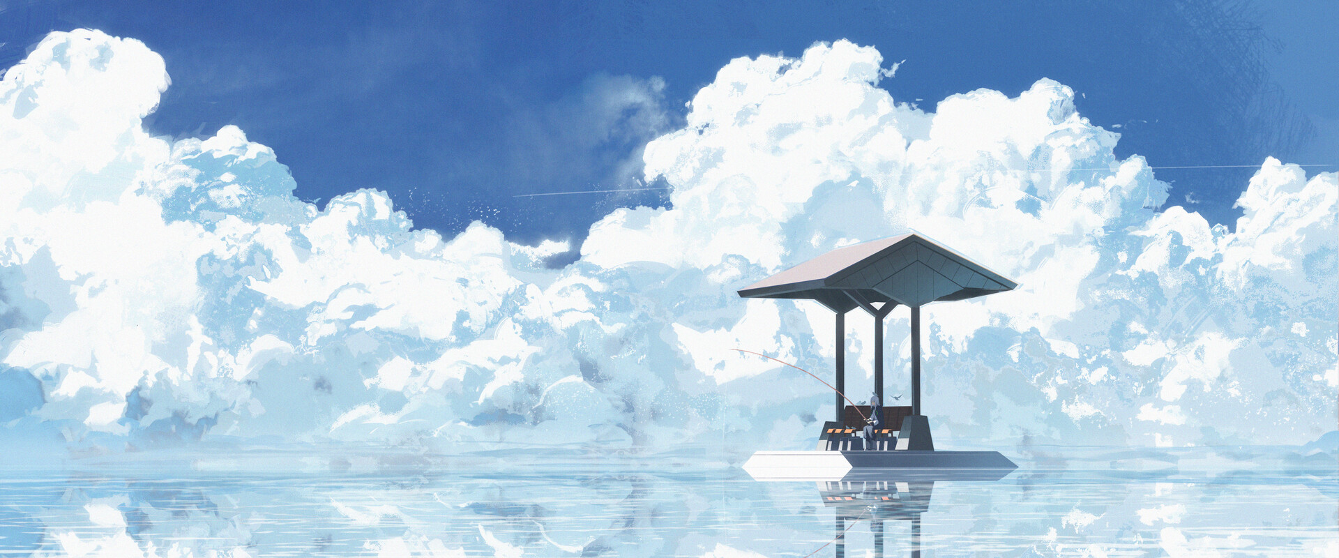 Anime 1920x800 artwork digital art clouds fishing anime