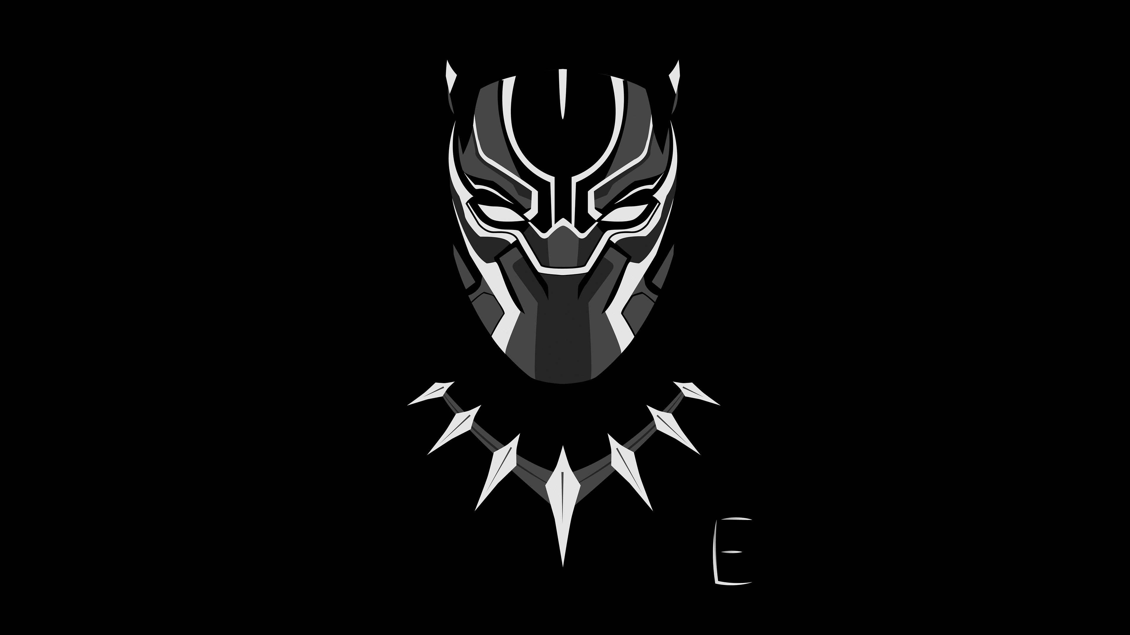 General 3840x2160 black Black Panther white minimalism movies Marvel Cinematic Universe Wakanda gray mask monochrome