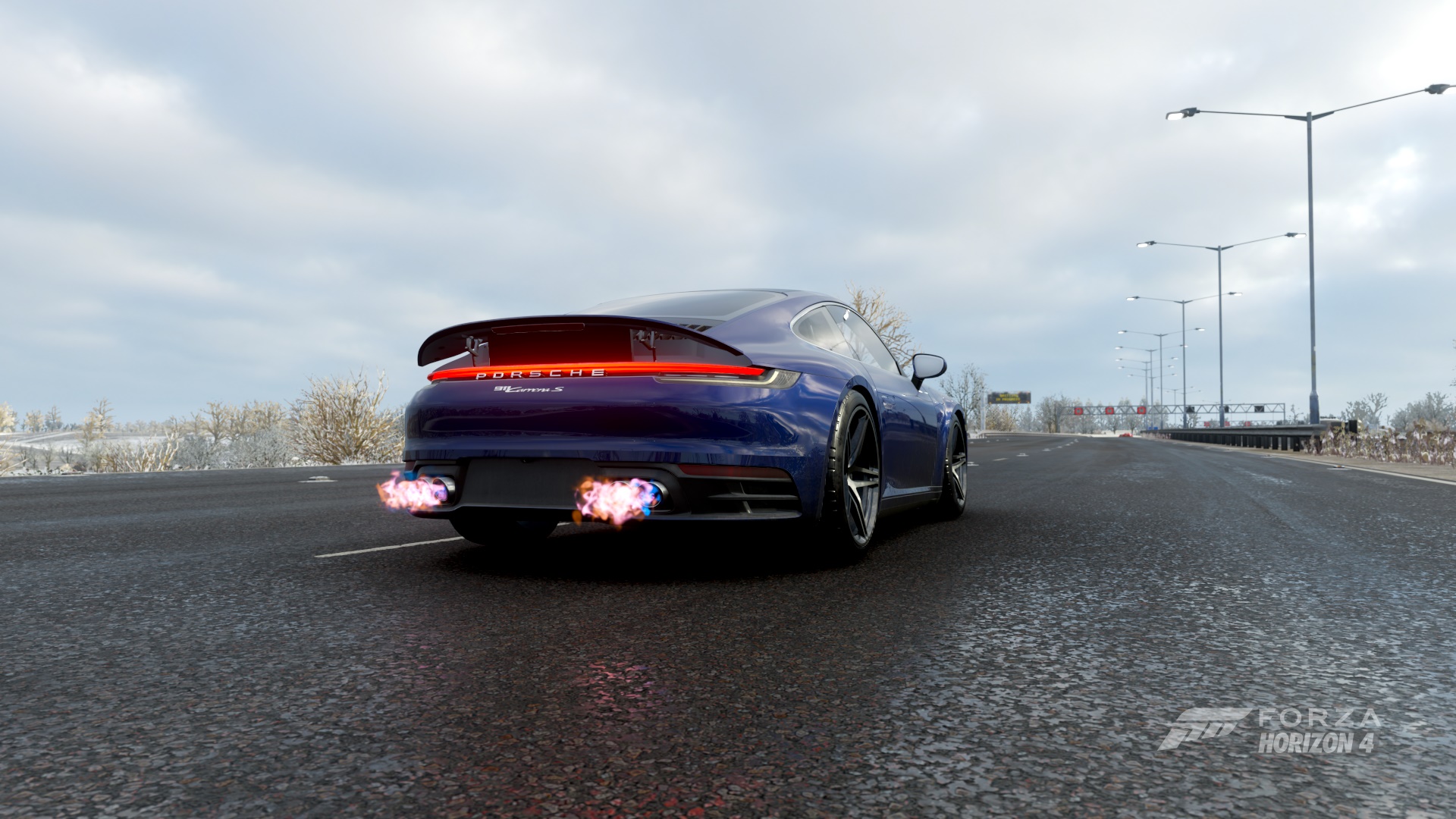 General 1920x1080 Forza Horizon 4 video games screen shot car Porsche Porsche 911 Porsche 992 backfire blue cars vehicle nitro