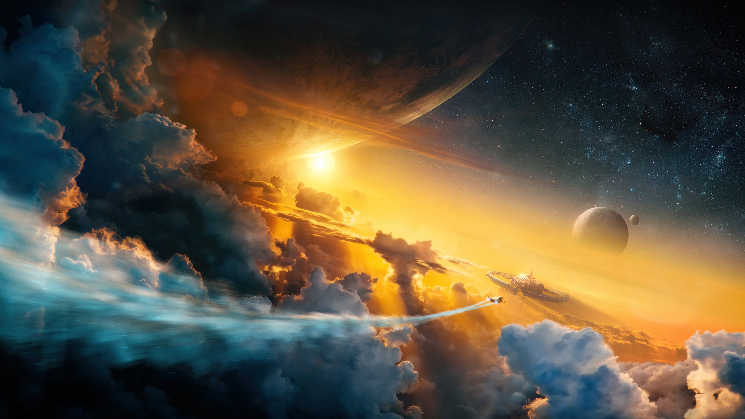 General 2560x1440 science fiction space space art digital art clouds planet sky Sun Taenaron