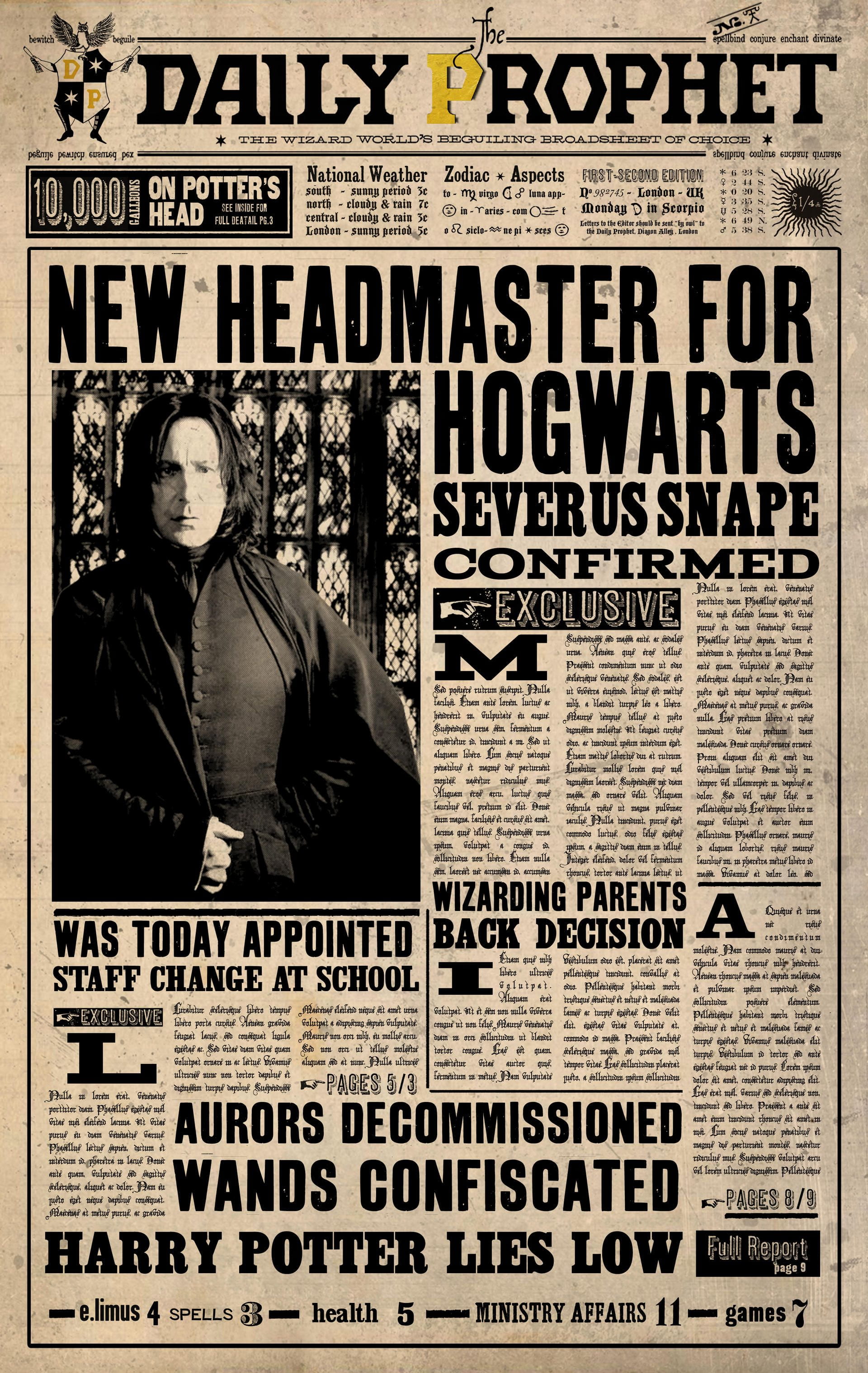 People 1920x3038 Harry Potter Severus Snape newspapers Alan Rickman actor deceased movie characters British portrait display digital art