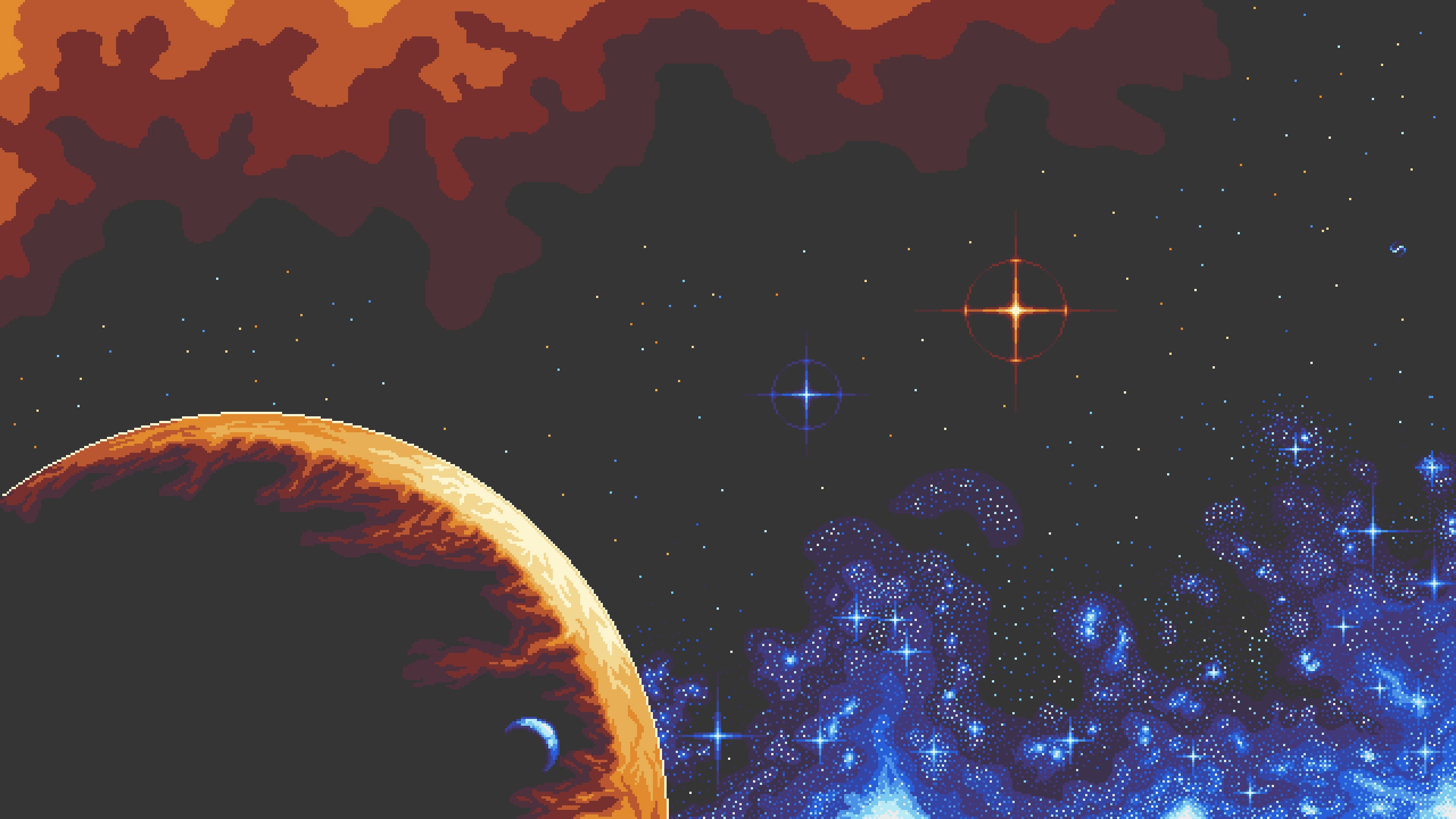 Pixel Art Stars Space Digital Art Planet Simple Background