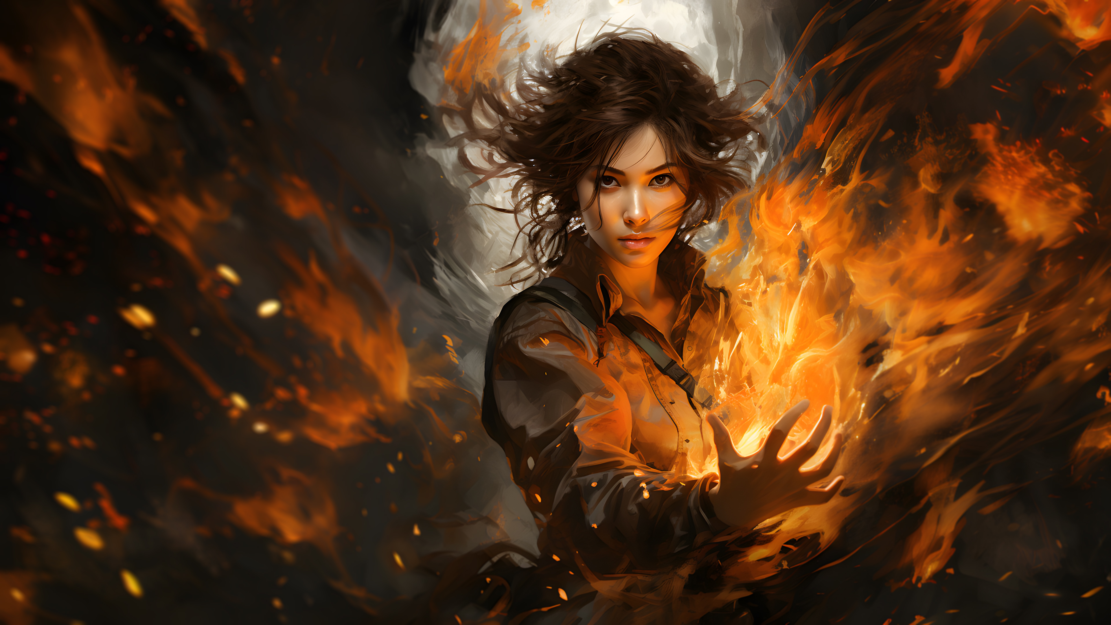 People 3840x2160 women AI art fire looking at viewer