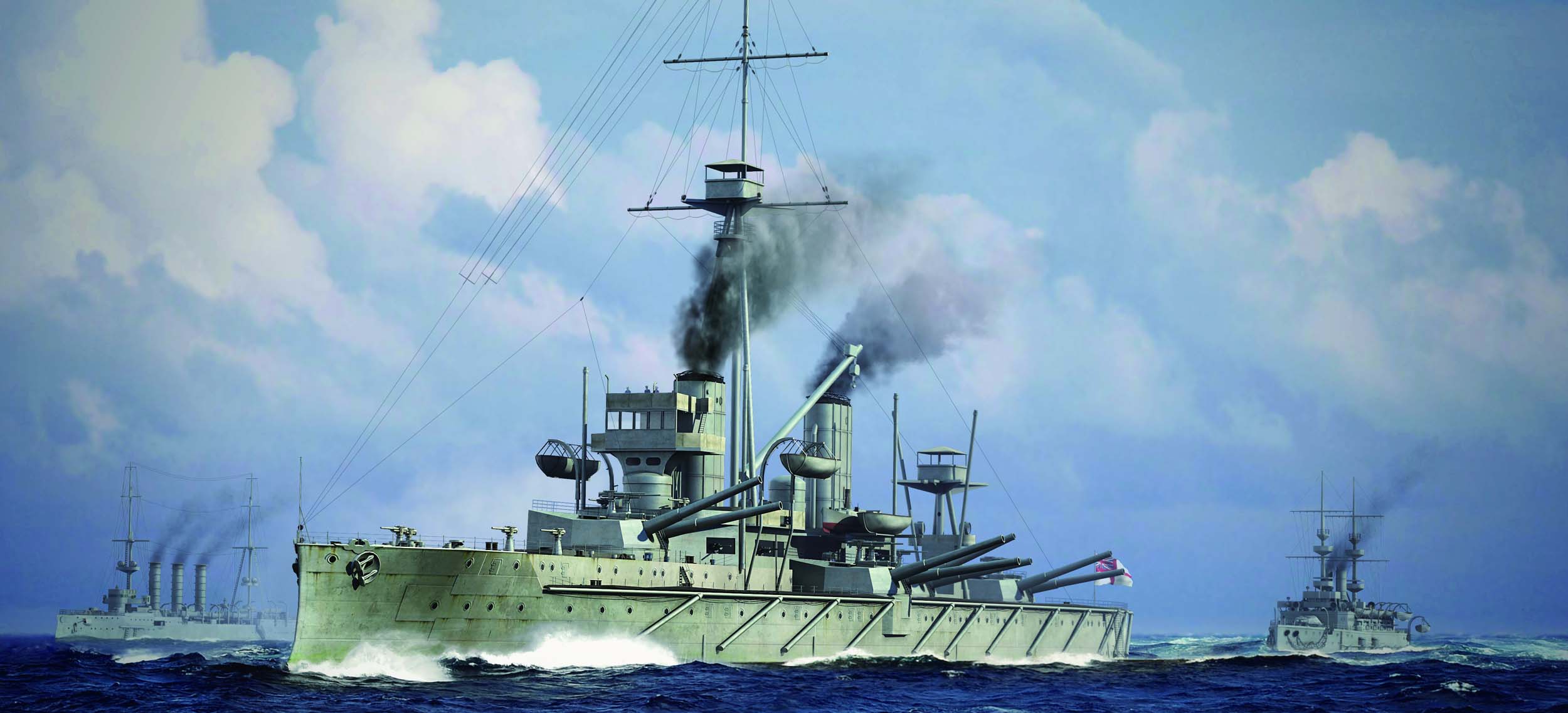 General 2500x1137 warship sea sky military military vehicle artwork clouds smoke water waves Royal Navy navy