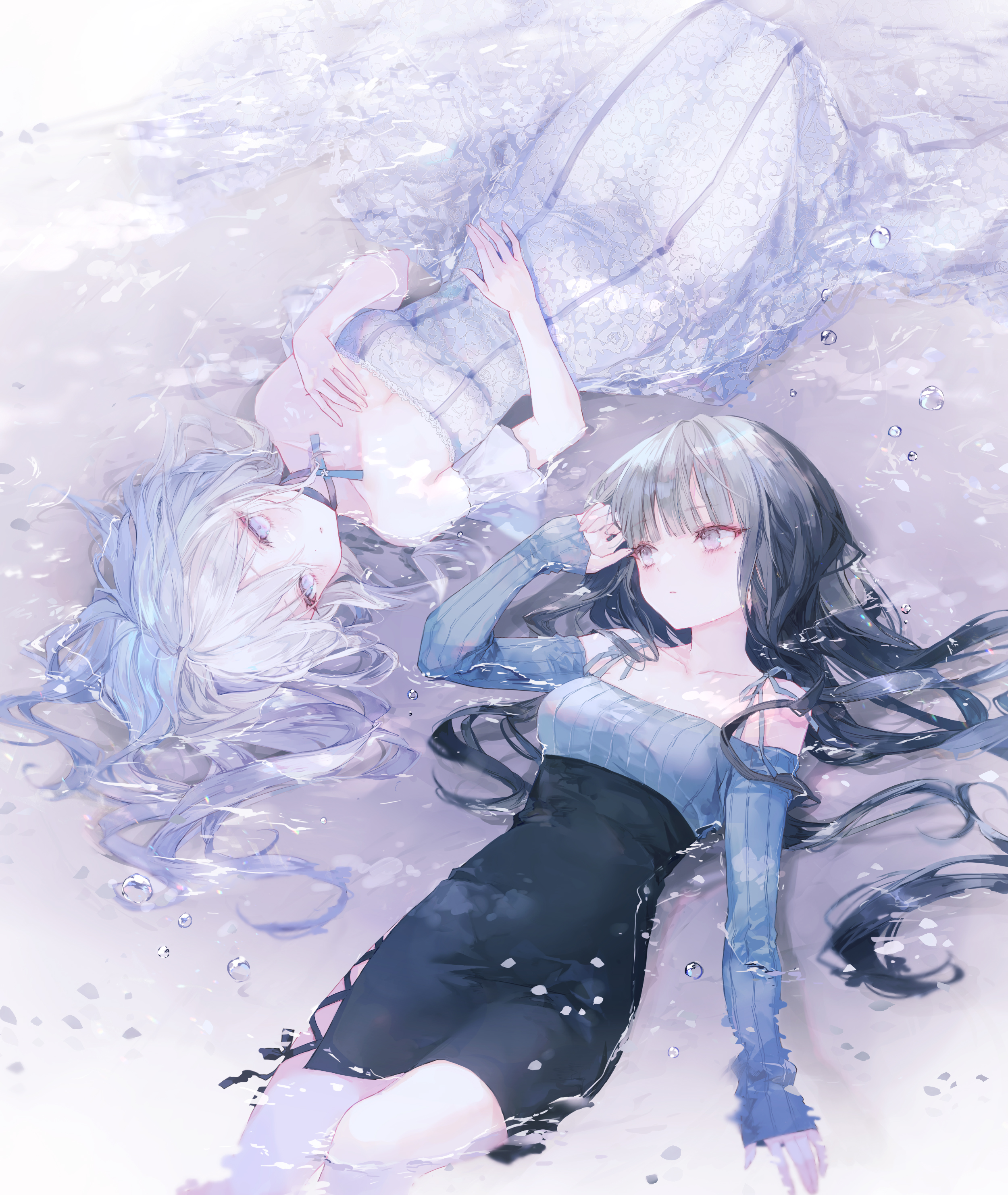 Anime 2500x2964 anime anime girls portrait display long hair lying down lying on back dress