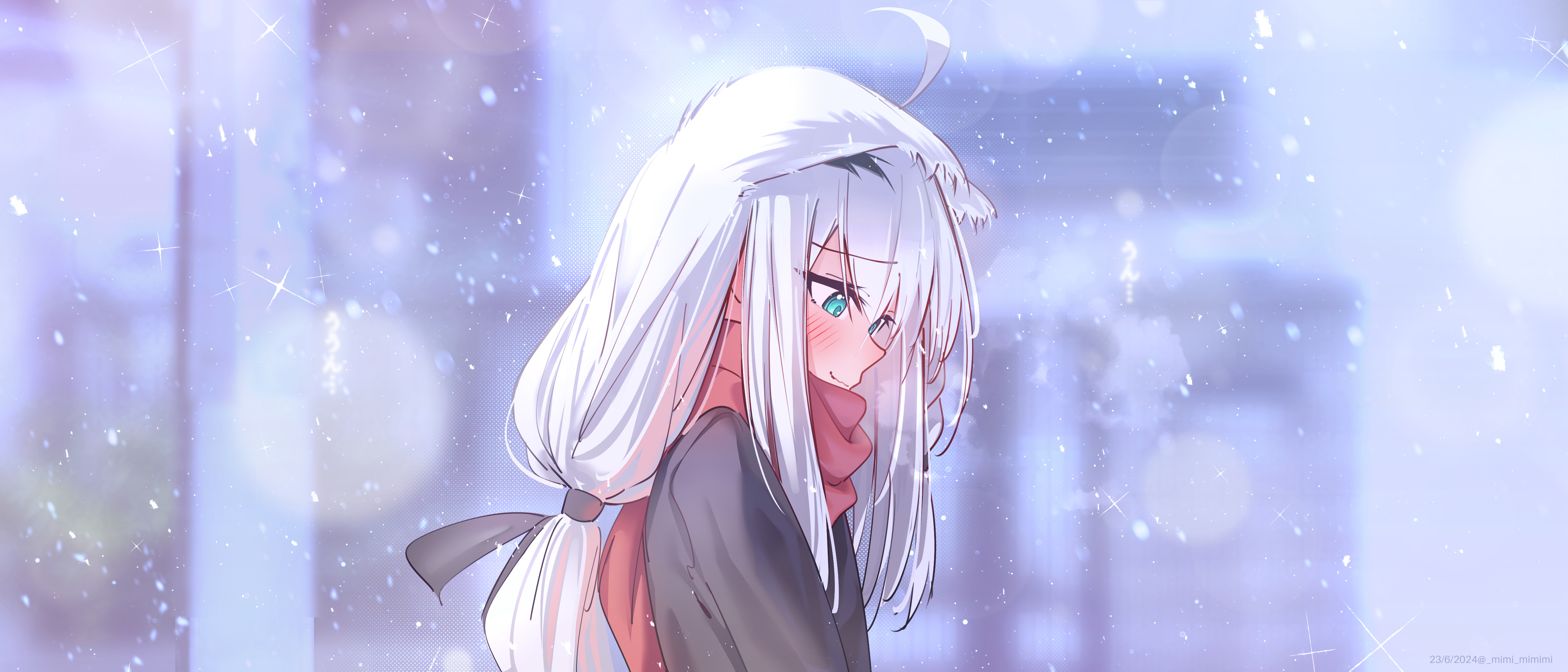 Anime 5019x2151 anime anime girls Hololive Shirakami Fubuki long hair snow scarf fox ears aqua eyes