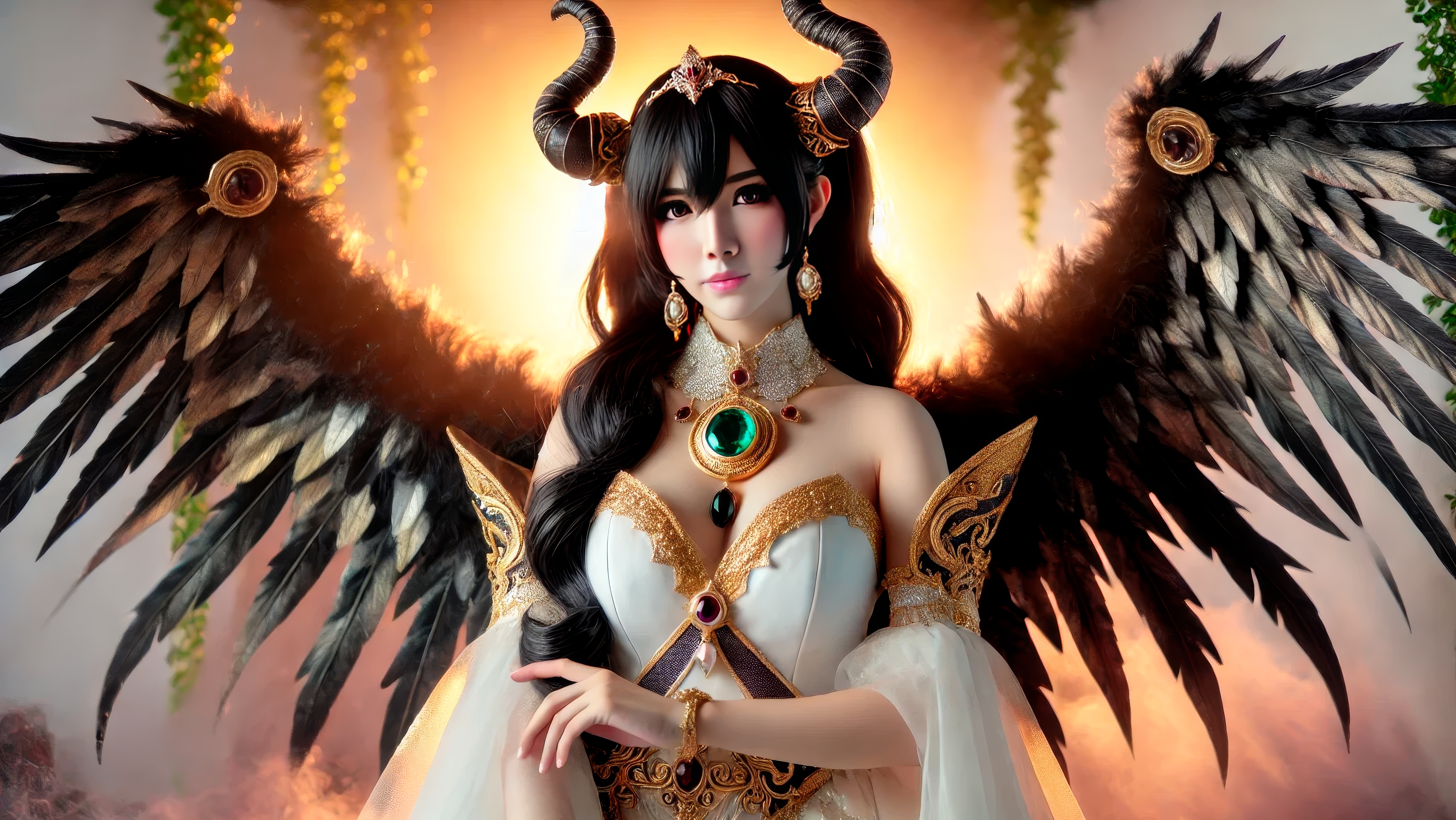 Anime 4588x2583 dark angel women cosplay anime girl with wings AI art