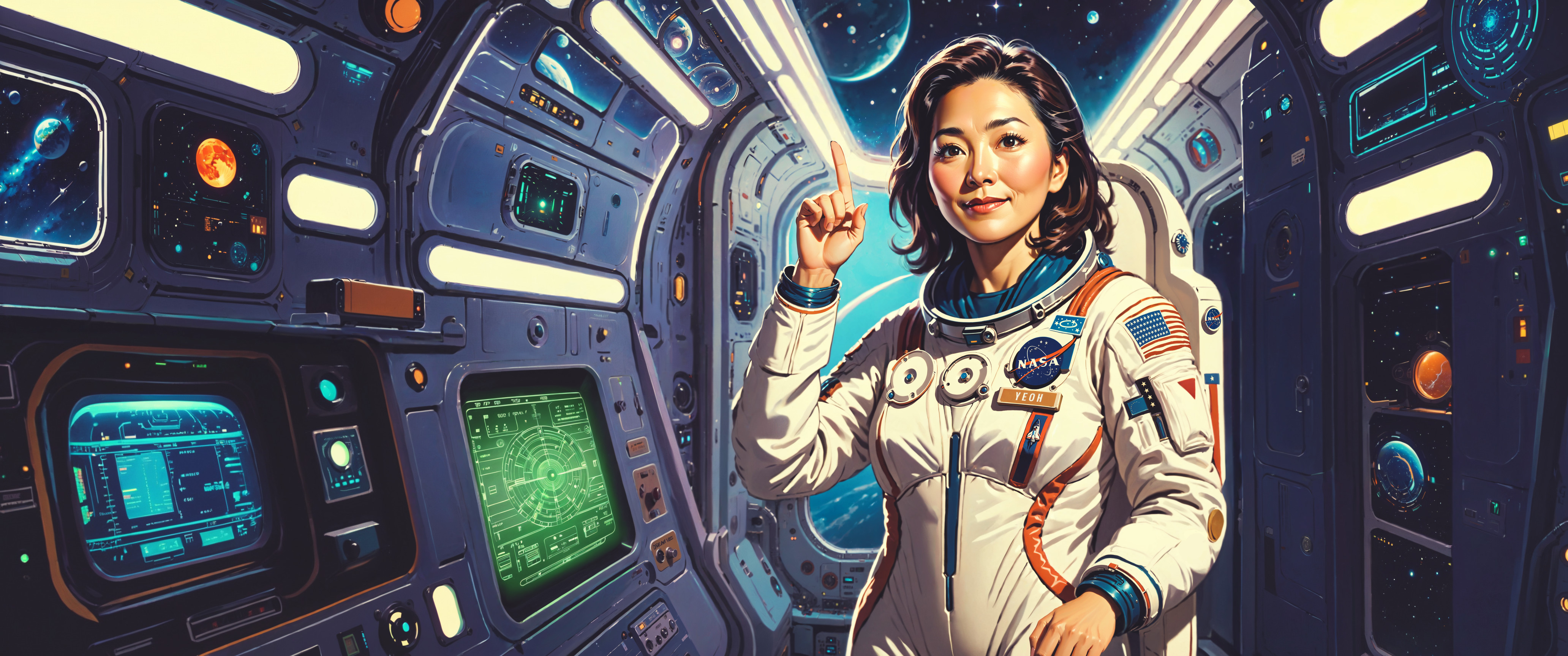 General 4128x1728 AI art ultrawide astronaut spaceship science fiction science fiction women