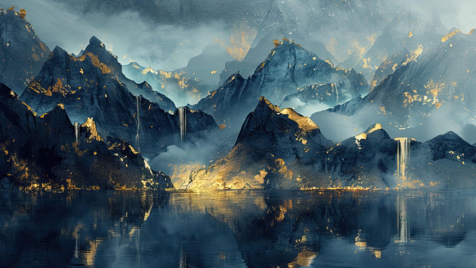 General 1920x1080 artwork mountains river water reflection nature