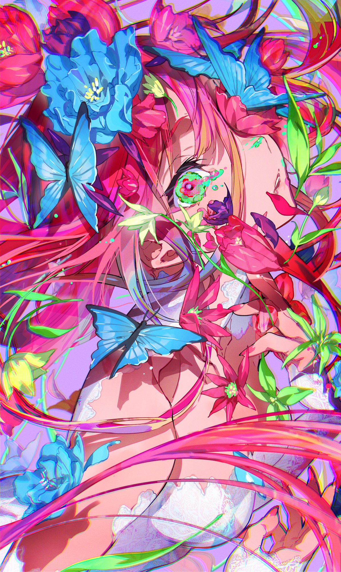 Anime 1194x2000 mika pikazo anime girls butterfly colorful portrait display flowers