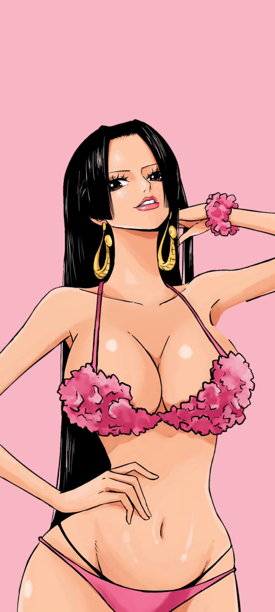 Anime 1080x2400 Shellmaru One Piece Boa Hancock cleavage anime girls earring bikini big boobs portrait display simple background black hair belly