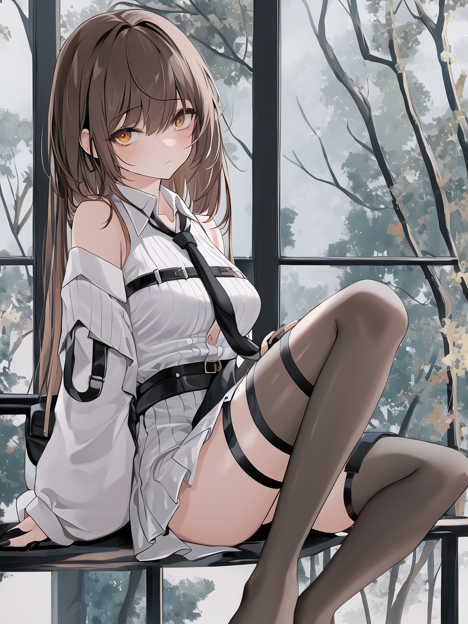 anime girls, stockings, AI art, tie, vertical | 1536x2048 Wallpaper -  