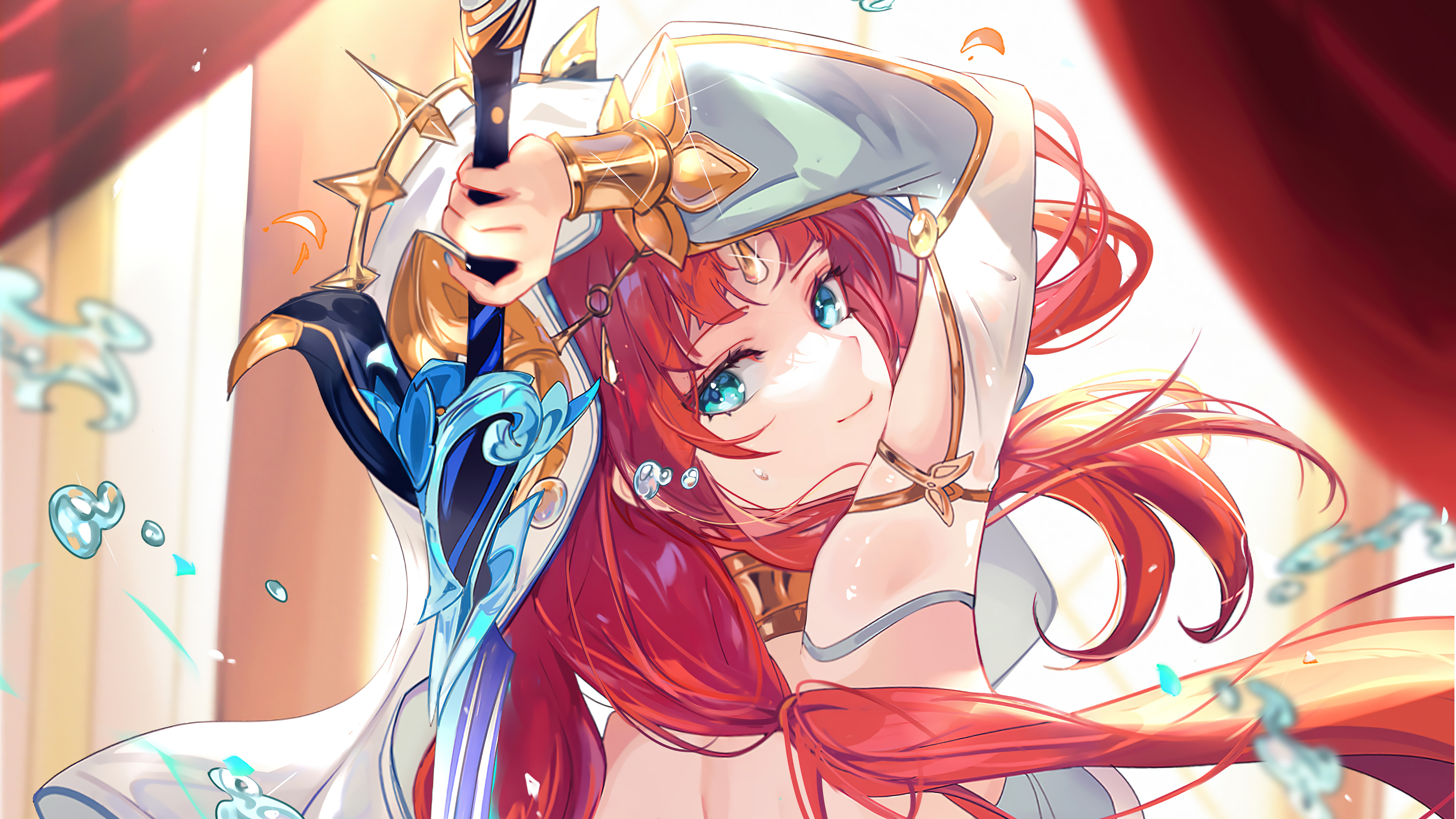 Anime 3840x2160 anime girls Genshin Impact Nilou (Genshin Impact) redhead blue eyes sword water