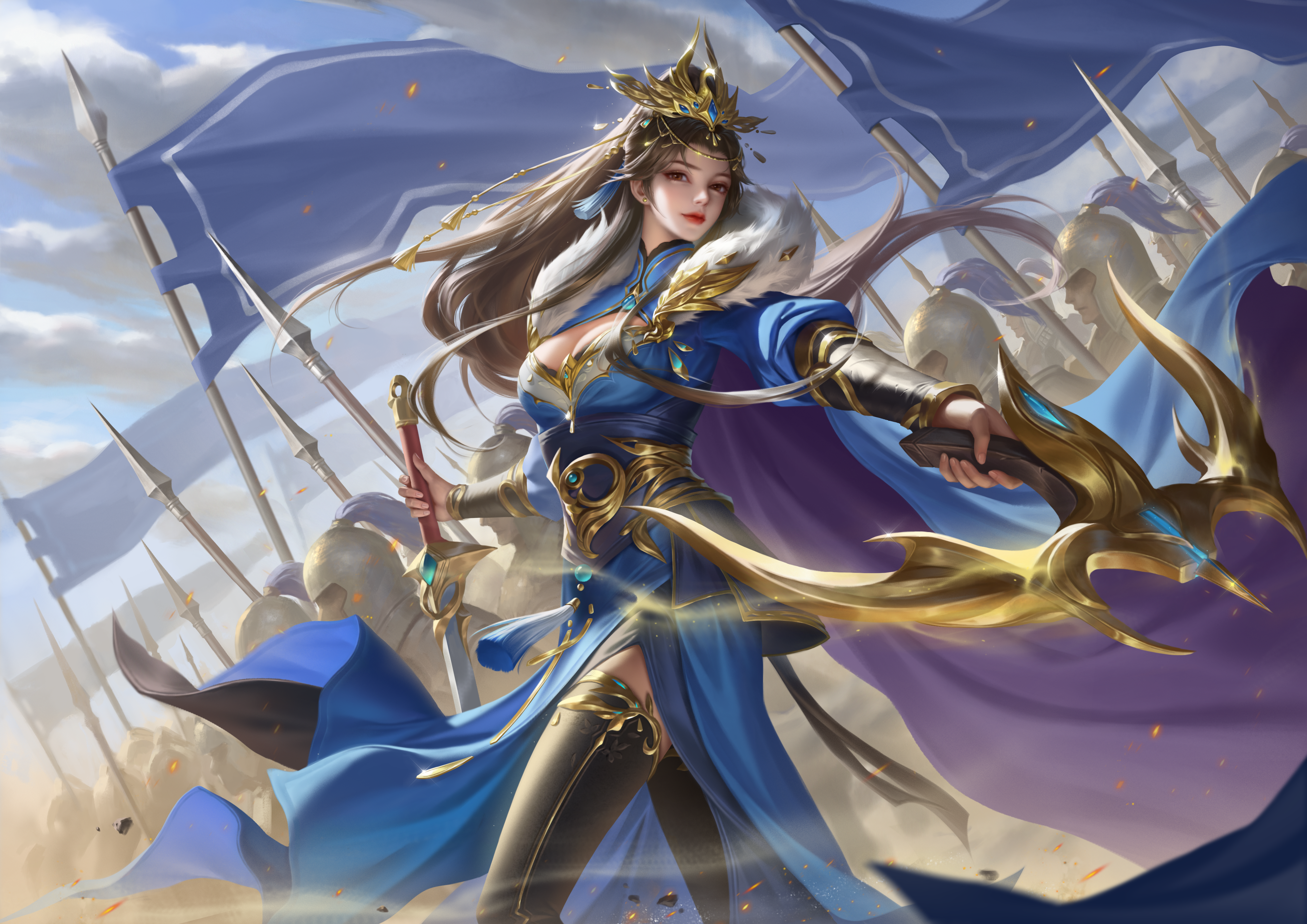 General 4000x2828 video game characters Three Kingdoms video games video game art video game girls armor video game men flag sword weapon