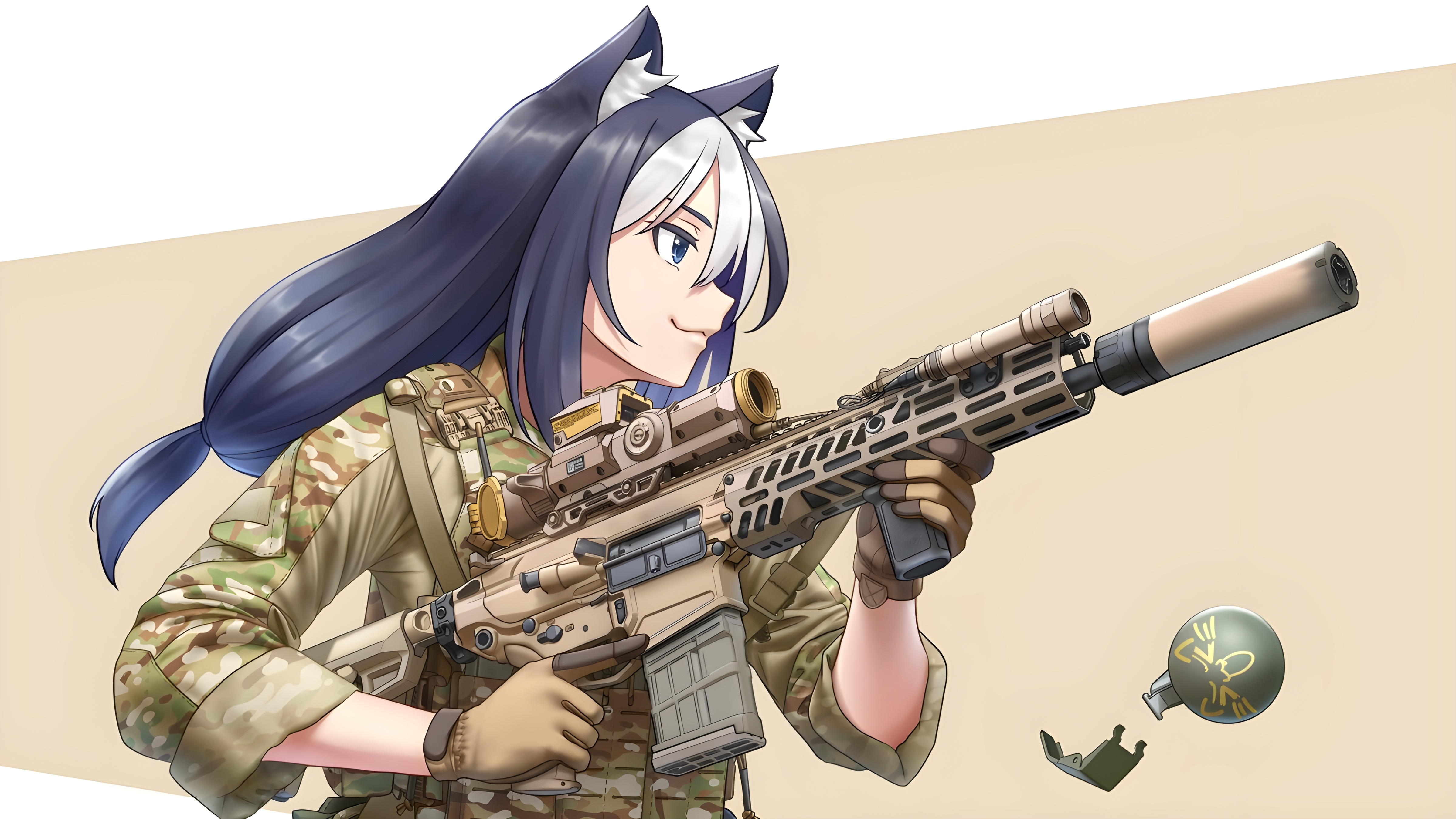 Anime 4796x2700 operator tactical cat girl girls with guns JPC SIG MCX Spear gun anime girls two tone hair gloves military uniform anime girls with guns