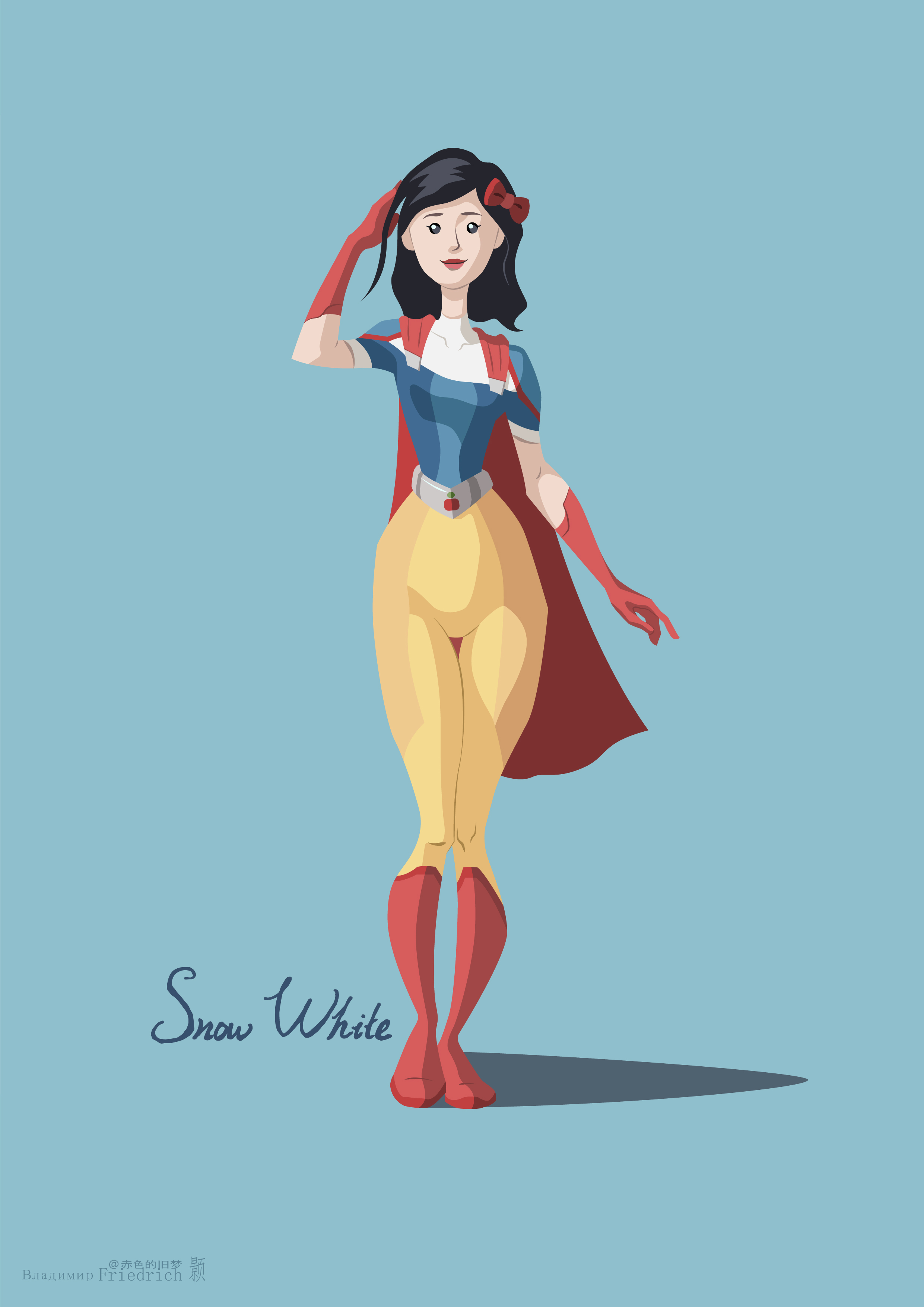 General 2481x3508 illustration Flatdesign Disney princesses Snow White superheroines superhero simple background minimalism portrait display